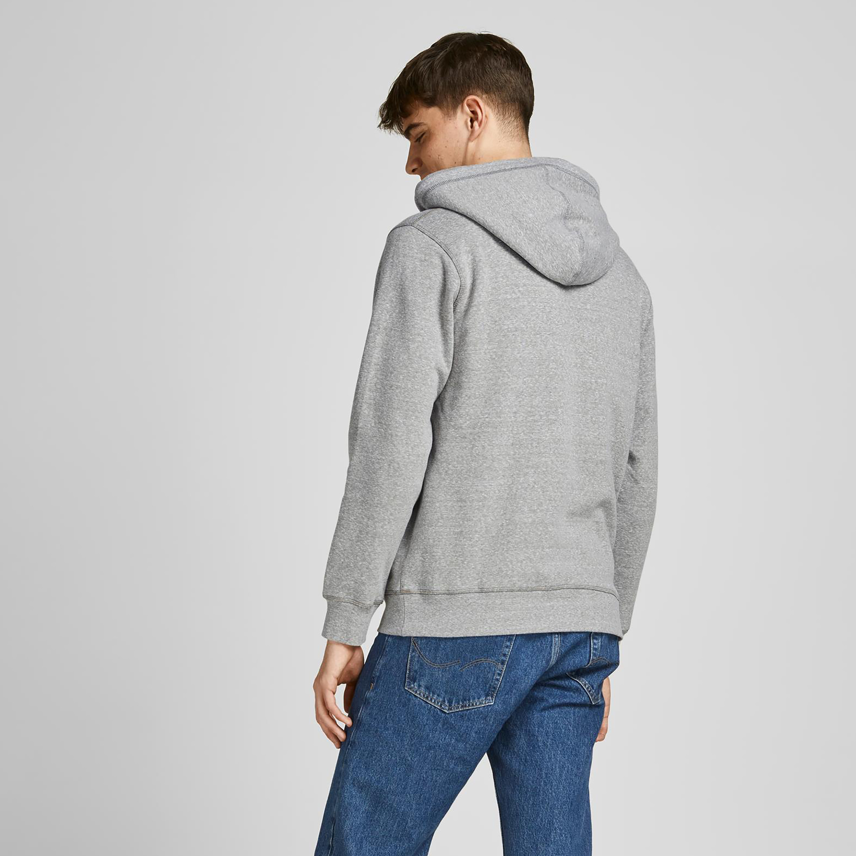 Jack & Jones Men Grey Embroidered Kangaroo Pocket Hoodie-men-winterwear-hoodiesandsweatshirts-image-2