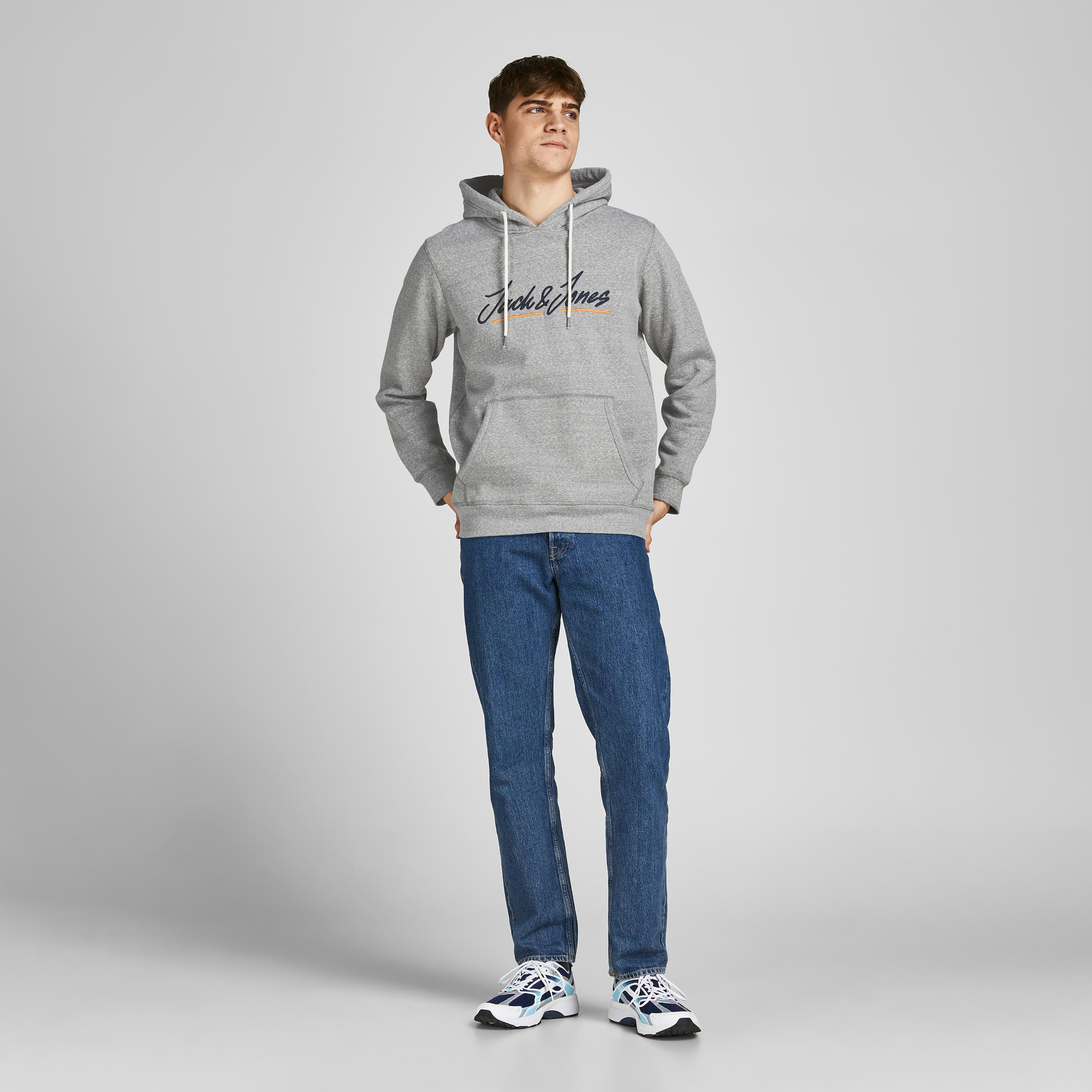 Jack & Jones Men Grey Embroidered Kangaroo Pocket Hoodie-men-winterwear-hoodiesandsweatshirts-image-4