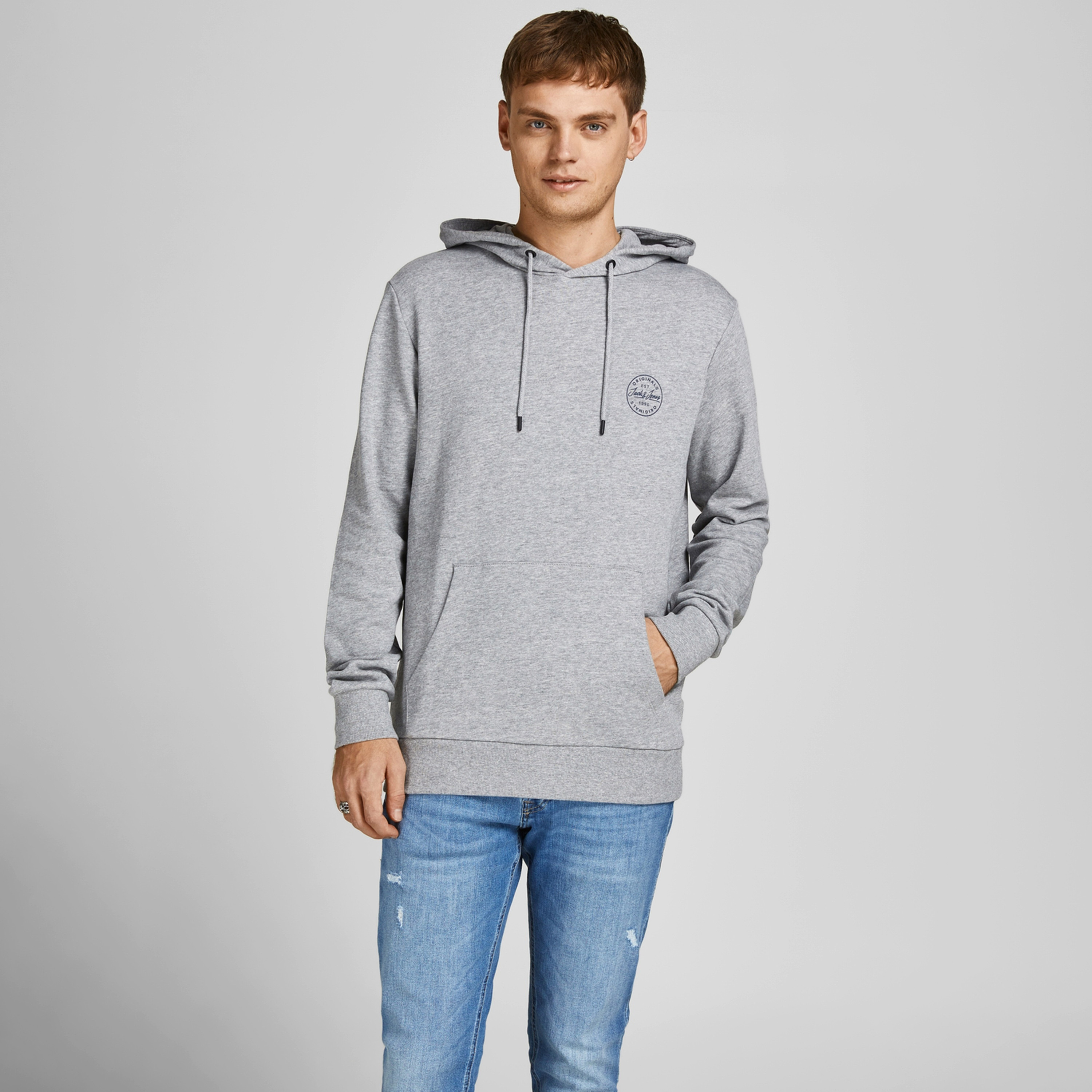 Jack & Jones Logo Print Sweatshirt with Hood and Long Sleeves-men-winterwear-hoodiesandsweatshirts-image-1
