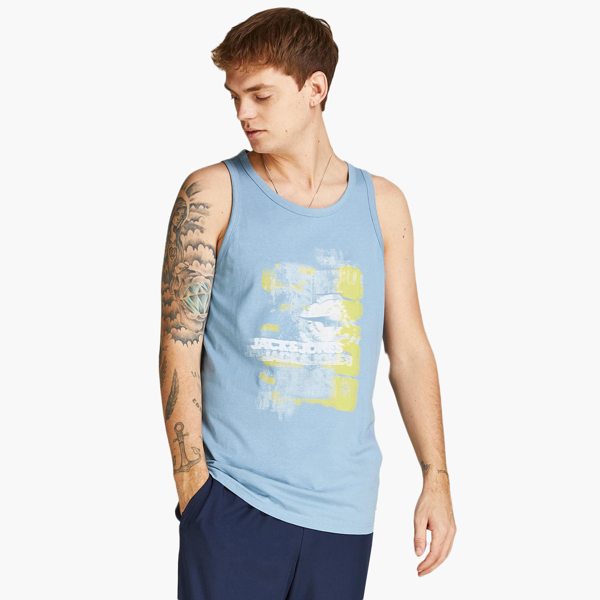 Jack & Jones Men Blue Printed Sleeveless Tank Top-men-clothing-tshirtsandpolos-vests-image-7