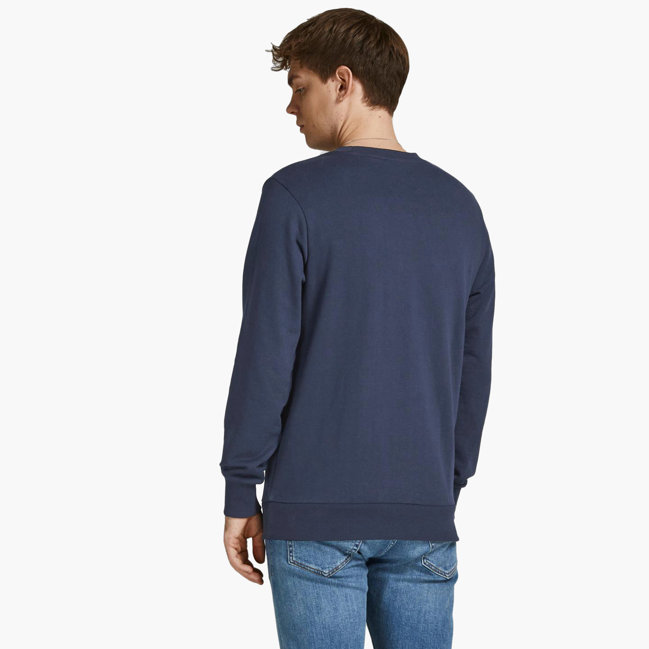 Jack & Jones Men Printed Navy Blue Crew Neck Sweatshirt-men-winterwear-hoodiesandsweatshirts-image-2