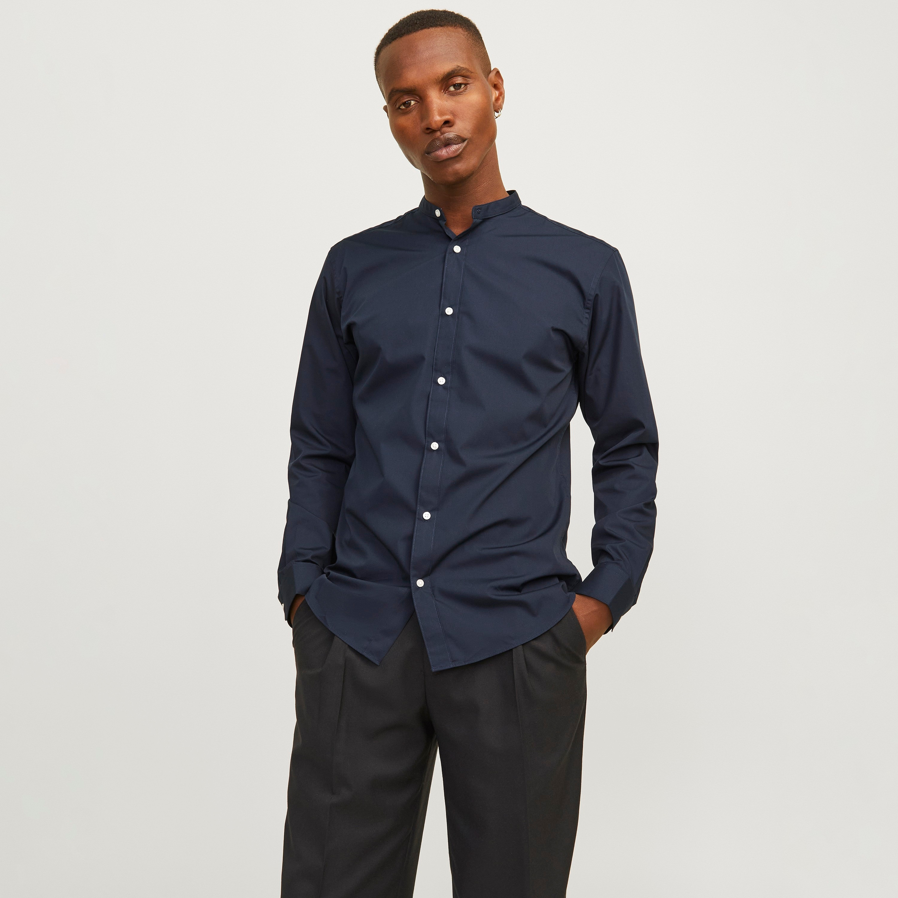 Jack & Jones Slim Fit Plain Band Collar Long Sleeves Men's Shirt-men-clothing-shirts-image-1