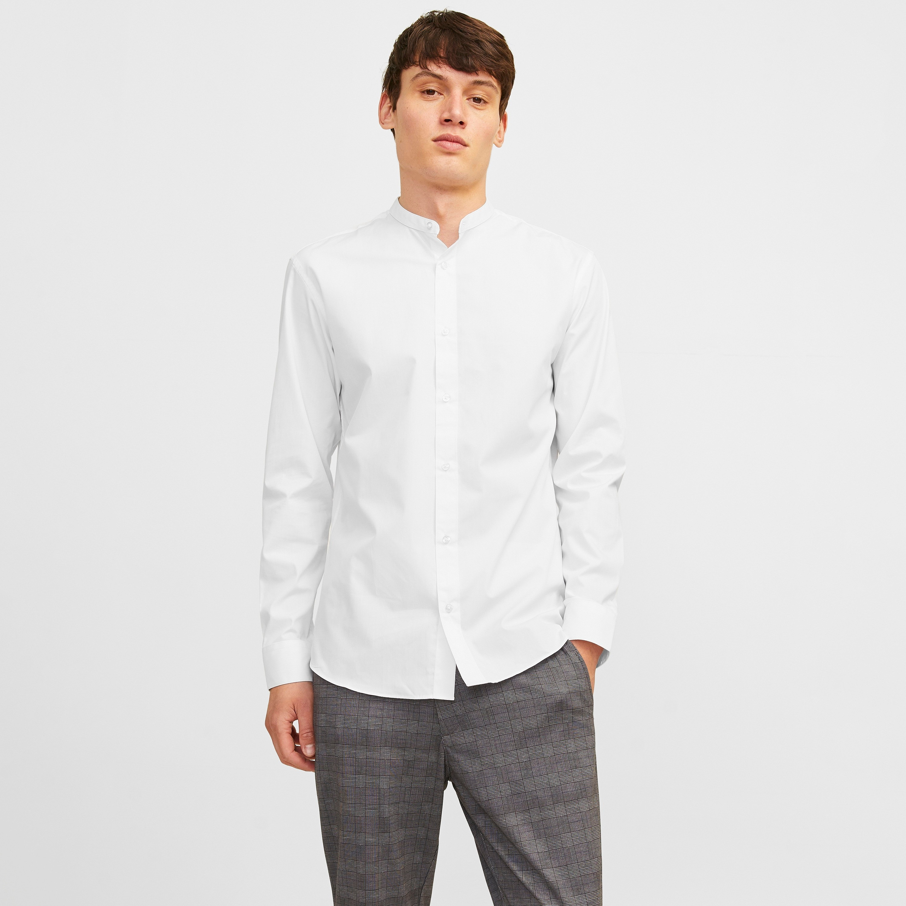 Jack & Jones Slim Fit Plain Band Collar Long Sleeves Men's Shirt-men-clothing-shirts-image-5