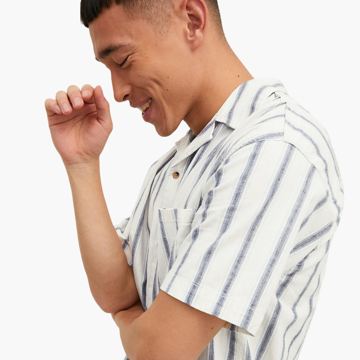 Jack & Jones Men White Striped Collared Shirt with Chest Pocket-men-clothing-shirts-image-5