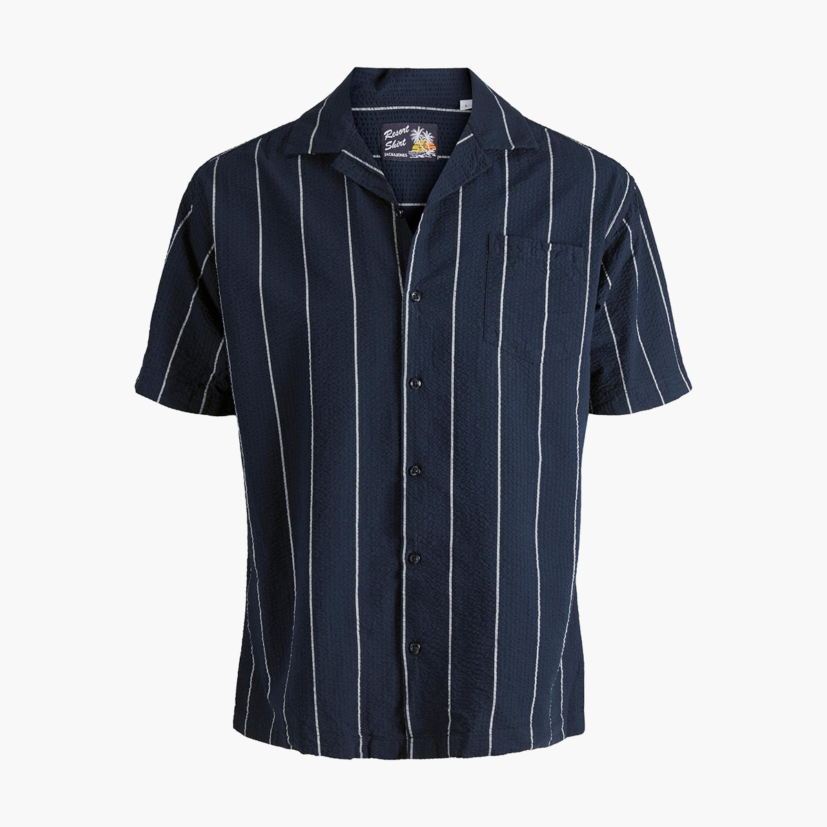 قميص جاك آند جونز رجالي أزرق كحلي مخطط بياقة مع جيب على الصدر-men-clothing-shirts-image-4