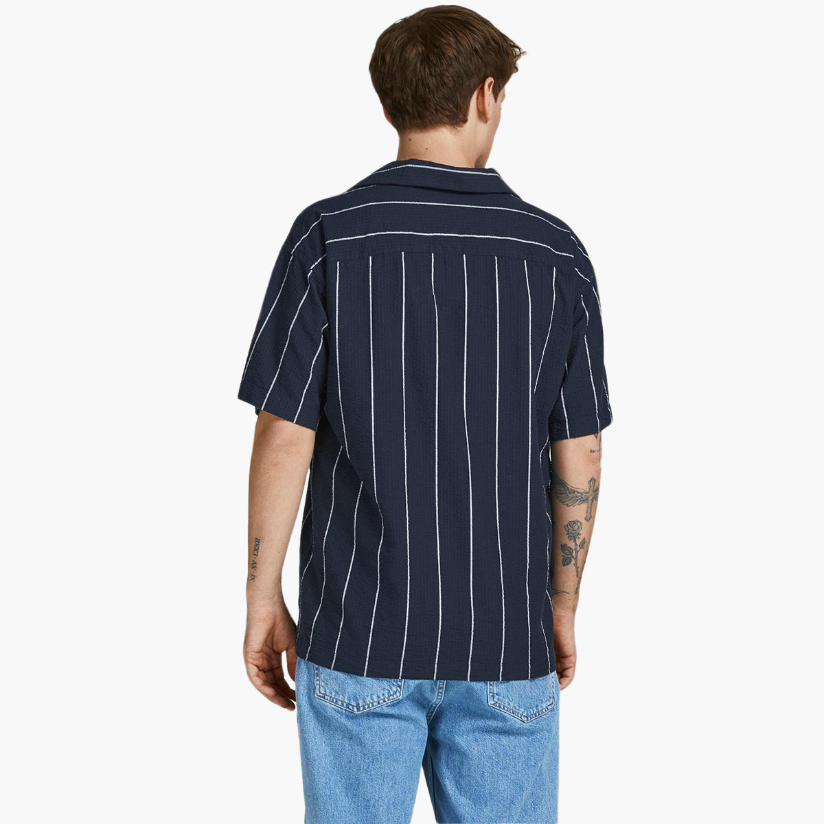 قميص جاك آند جونز رجالي أزرق كحلي مخطط بياقة مع جيب على الصدر-men-clothing-shirts-image-5