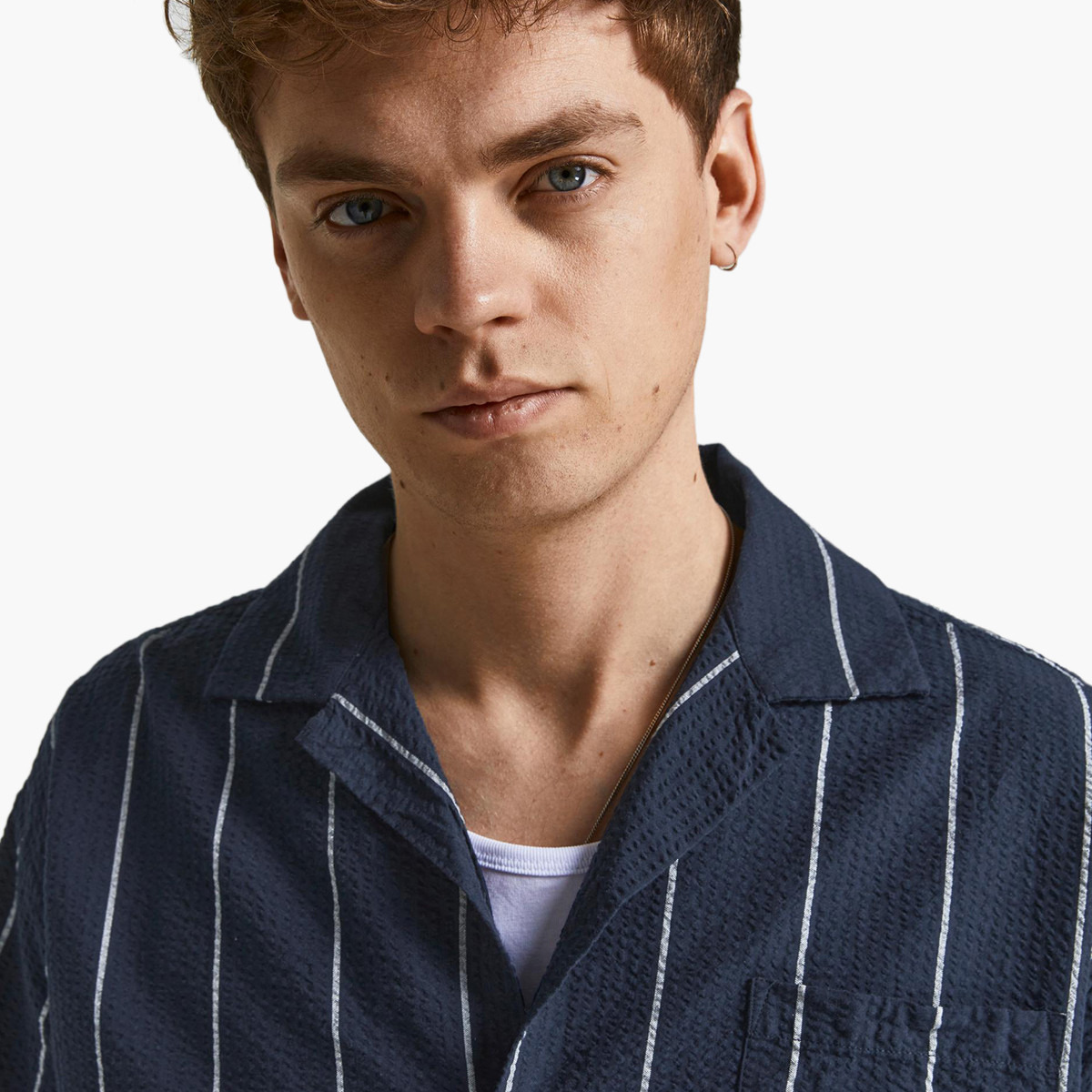 قميص جاك آند جونز رجالي أزرق كحلي مخطط بياقة مع جيب على الصدر-men-clothing-shirts-image-7
