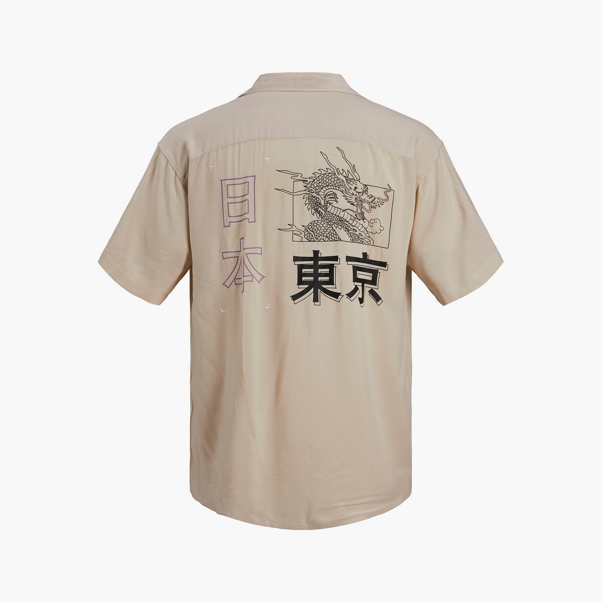 Jack & Jones Men Beige Graphic Short Sleeves Collared Shirt-men-clothing-shirts-image-2