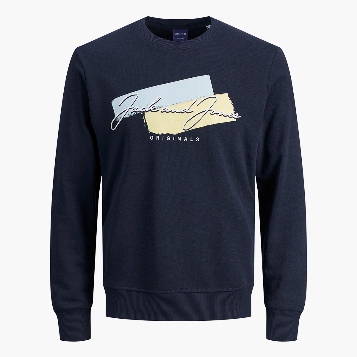 سويت شيرت جاك آند جونز رجالي برقبة مستديرة وشعار أزرق كحلي-men-winterwear-hoodiesandsweatshirts-image-1