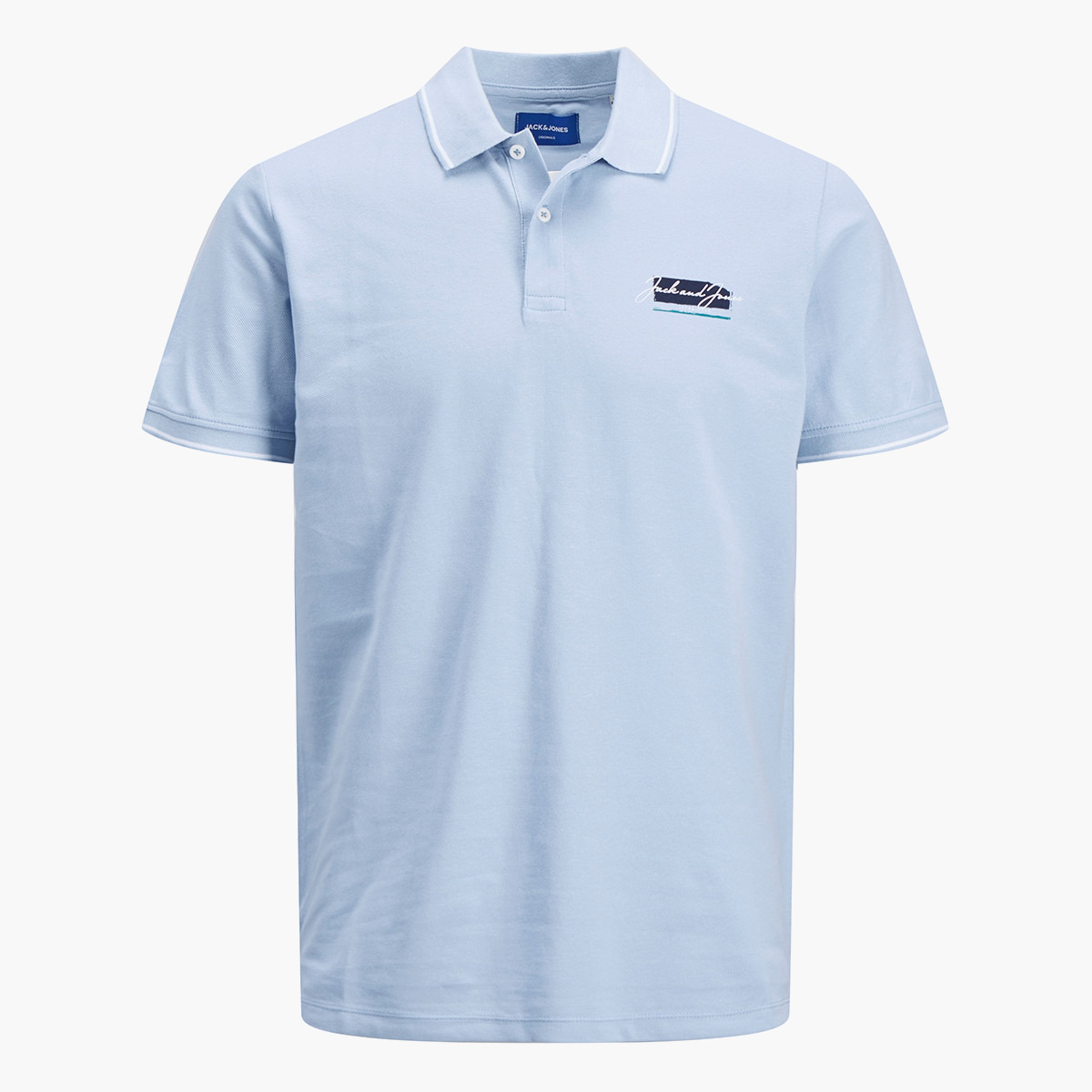 تي شيرت بولو جاك آند جونز بأكمام قصيرة وشعار أزرق للرجال-men-clothing-tshirtsandpolos-polos-image-1