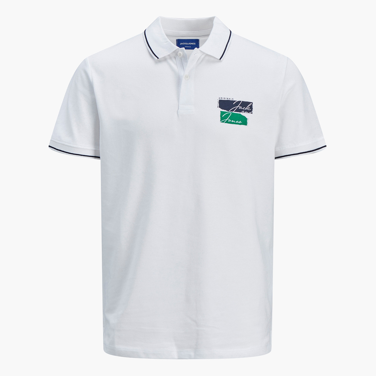 تي شيرت بولو جاك آند جونز بأكمام قصيرة وشعار أبيض للرجال-men-clothing-tshirtsandpolos-polos-image-1