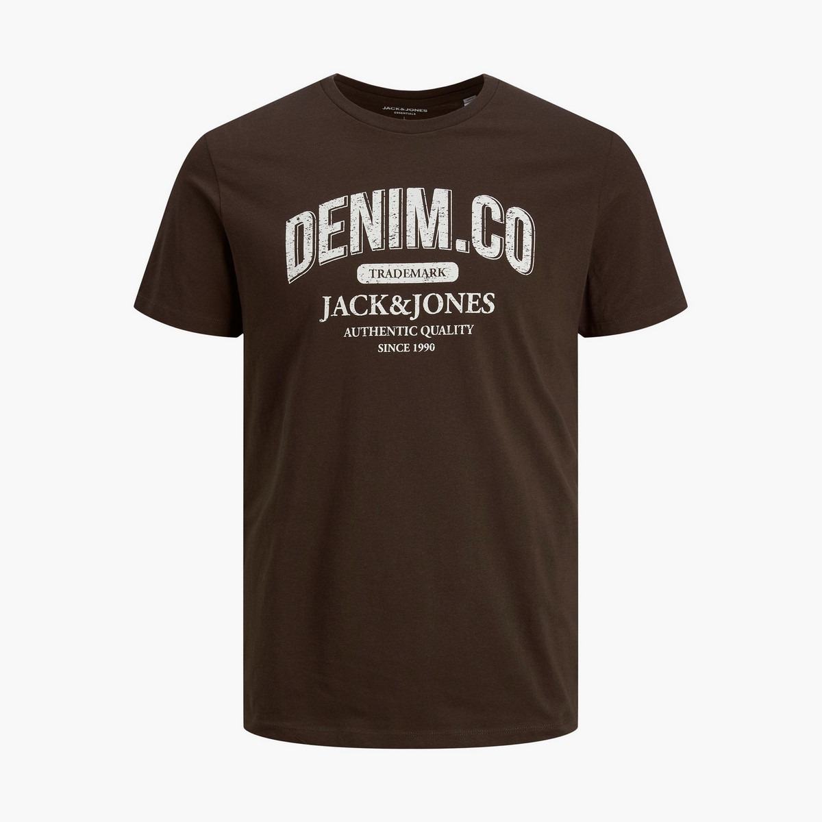 تي شيرت رجالي من جاك آند جونز بأكمام قصيرة و ياقة مستديرة و مطبوع مع لون بني غامق-men-clothing-tshirtsandpolos-tshirts-image-1
