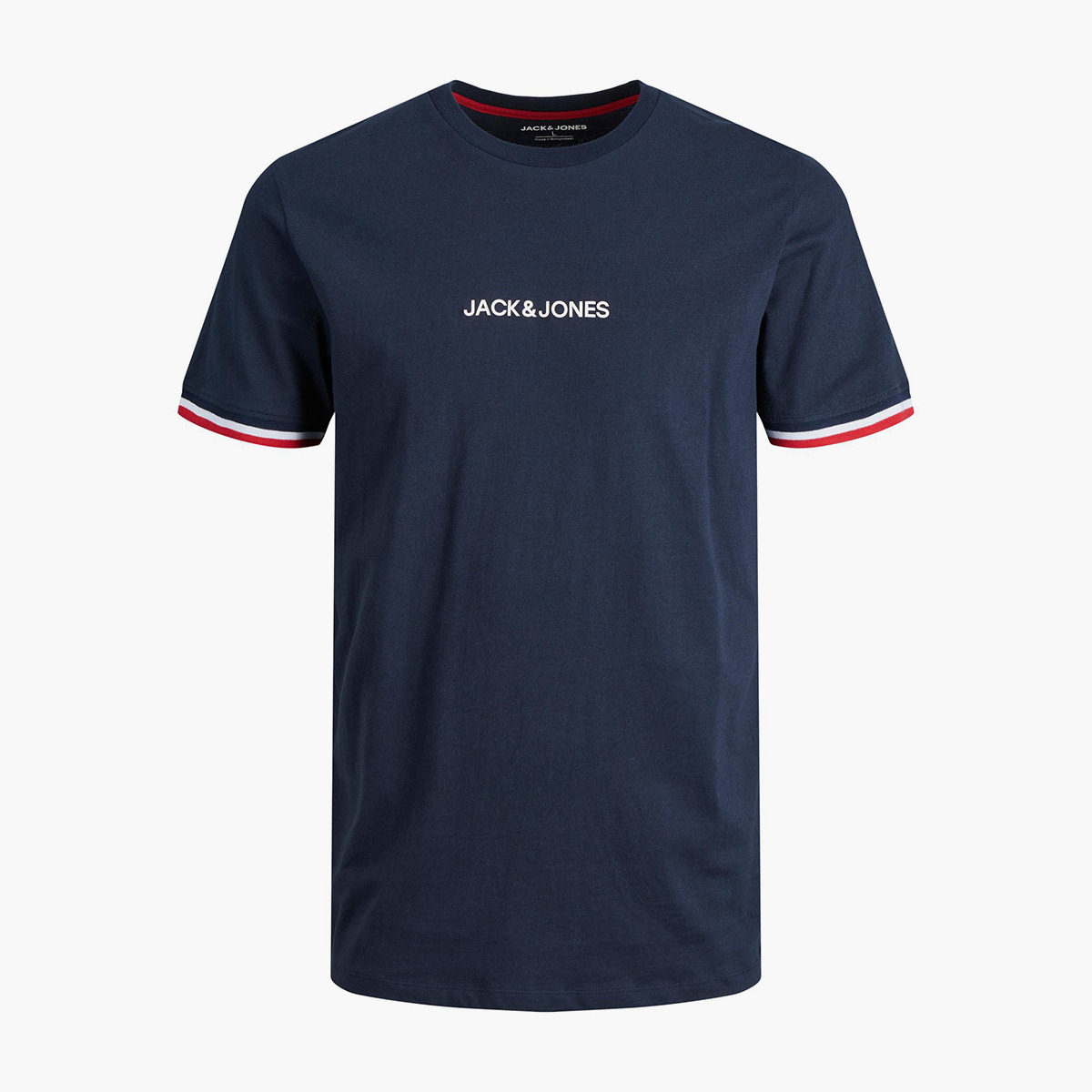 تي شيرت رجالي من جاك آند جونز بأكمام قصيرة و ياقة مستديرة مع شعار أزرق كحلي-men-clothing-tshirtsandpolos-tshirts-image-1