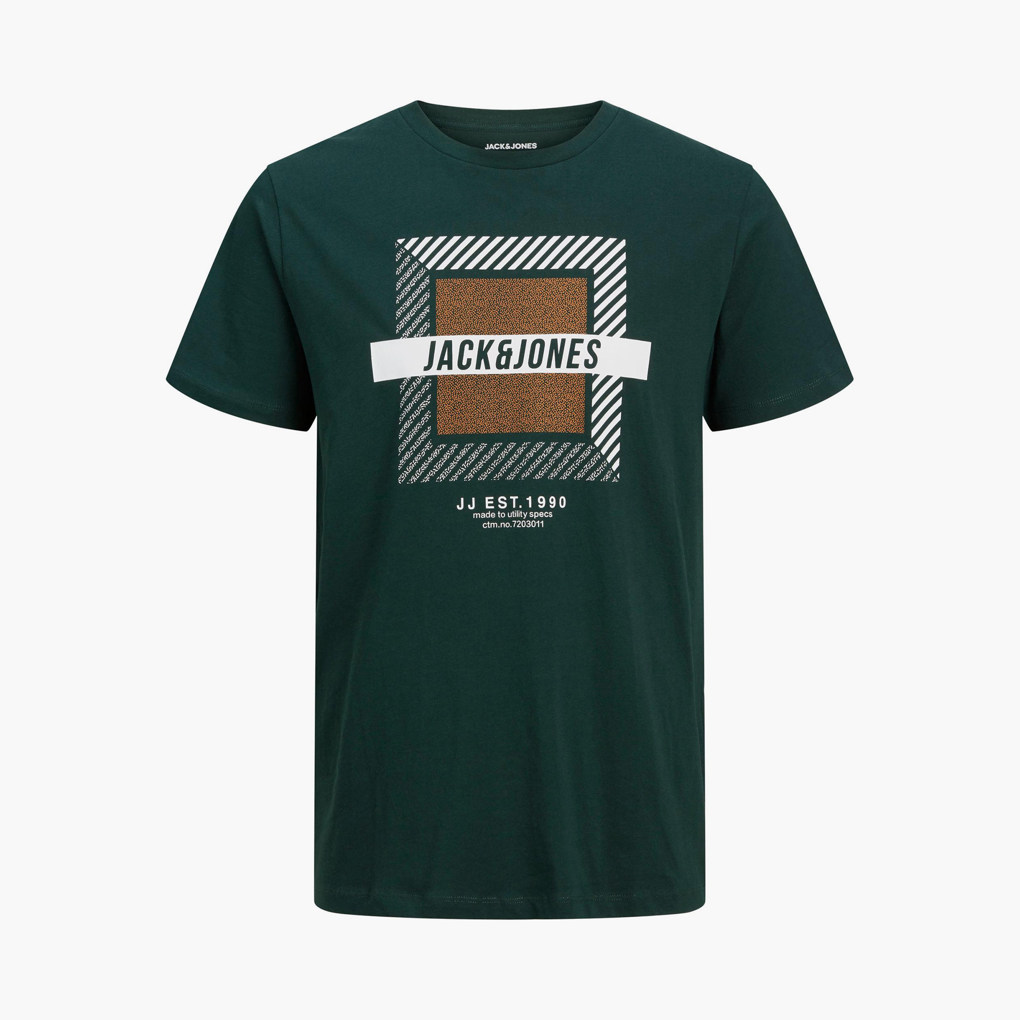 تي شيرت رجالي من جاك آند جونز بأكمام قصيرة و ياقة مستديرة و مطبوع مع لون اخضر-men-clothing-tshirtsandpolos-tshirts-image-3
