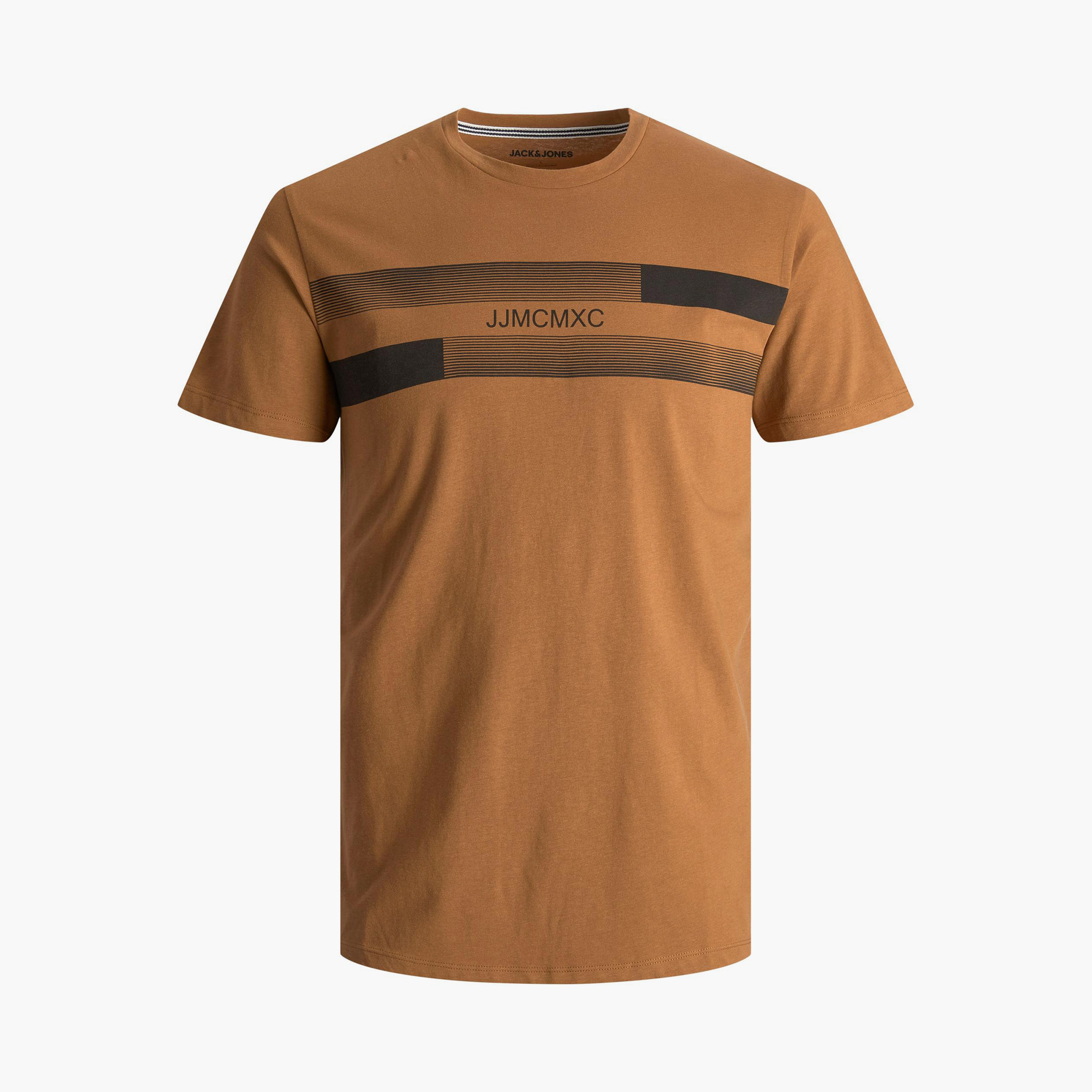 تي شيرت رجالي من جاك آند جونز بأكمام قصيرة و ياقة مستديرة و مطبوع مع لون بني-men-clothing-tshirtsandpolos-tshirts-image-1