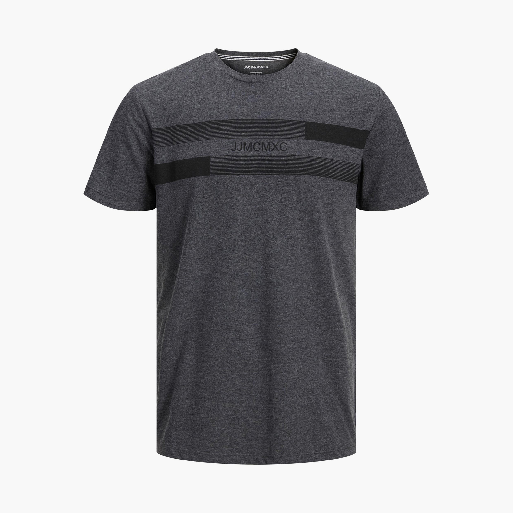 تي شيرت رجالي من جاك آند جونز بأكمام قصيرة و ياقة مستديرة و مطبوع مع لون رمادي-men-clothing-tshirtsandpolos-tshirts-image-1