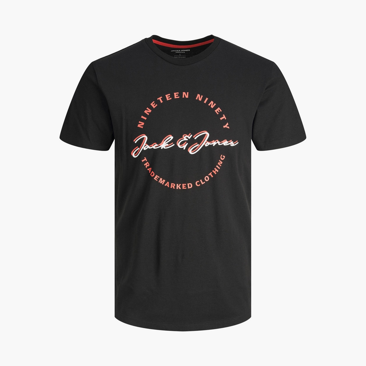 تي شيرت رجالي من جاك آند جونز بأكمام قصيرة و ياقة مستديرة و مطبوع مع لون اسود-men-clothing-tshirtsandpolos-tshirts-image-1