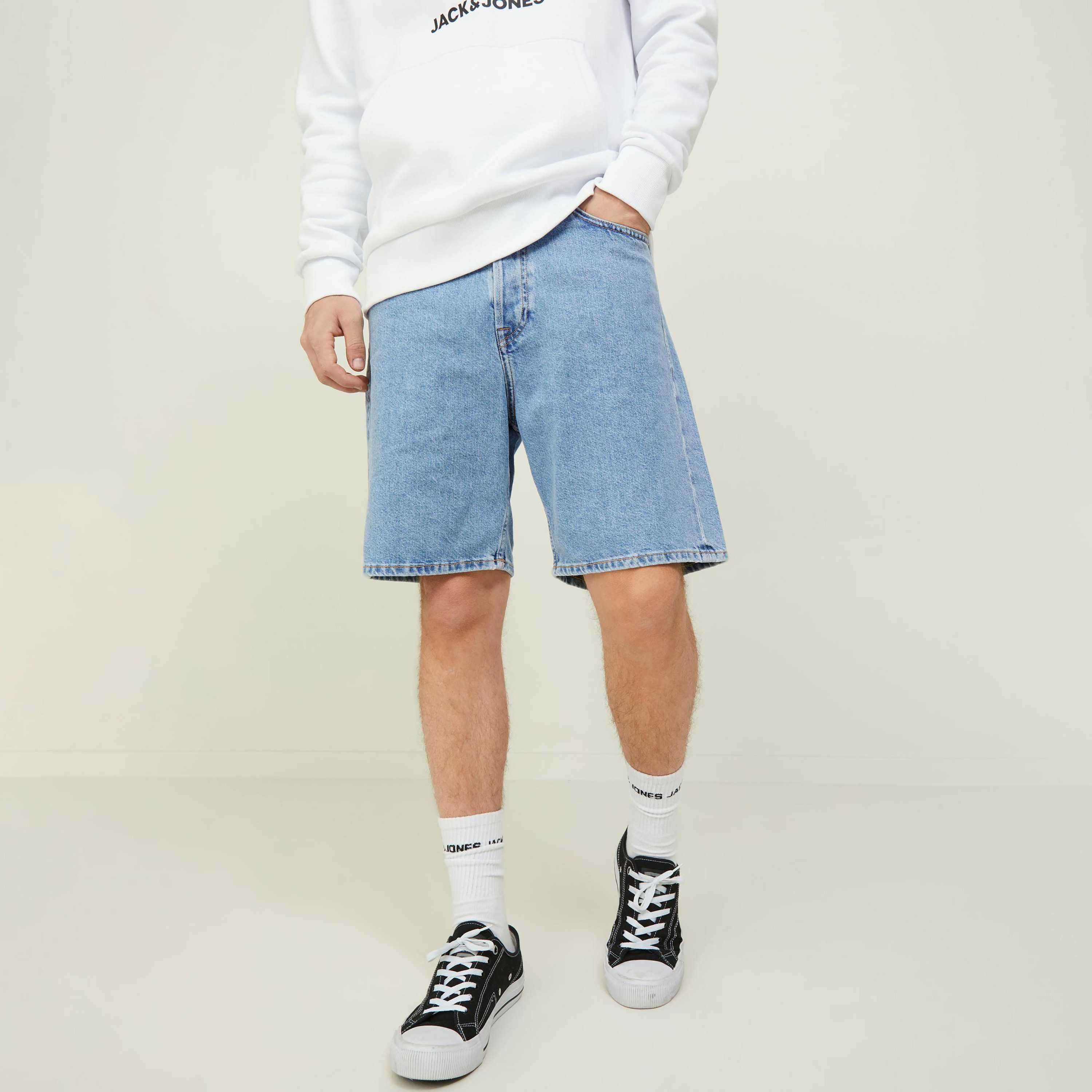 Jack & Jones Plain Mid-Rise Denim Shorts-men-clothing-bottoms-shorts-image-1