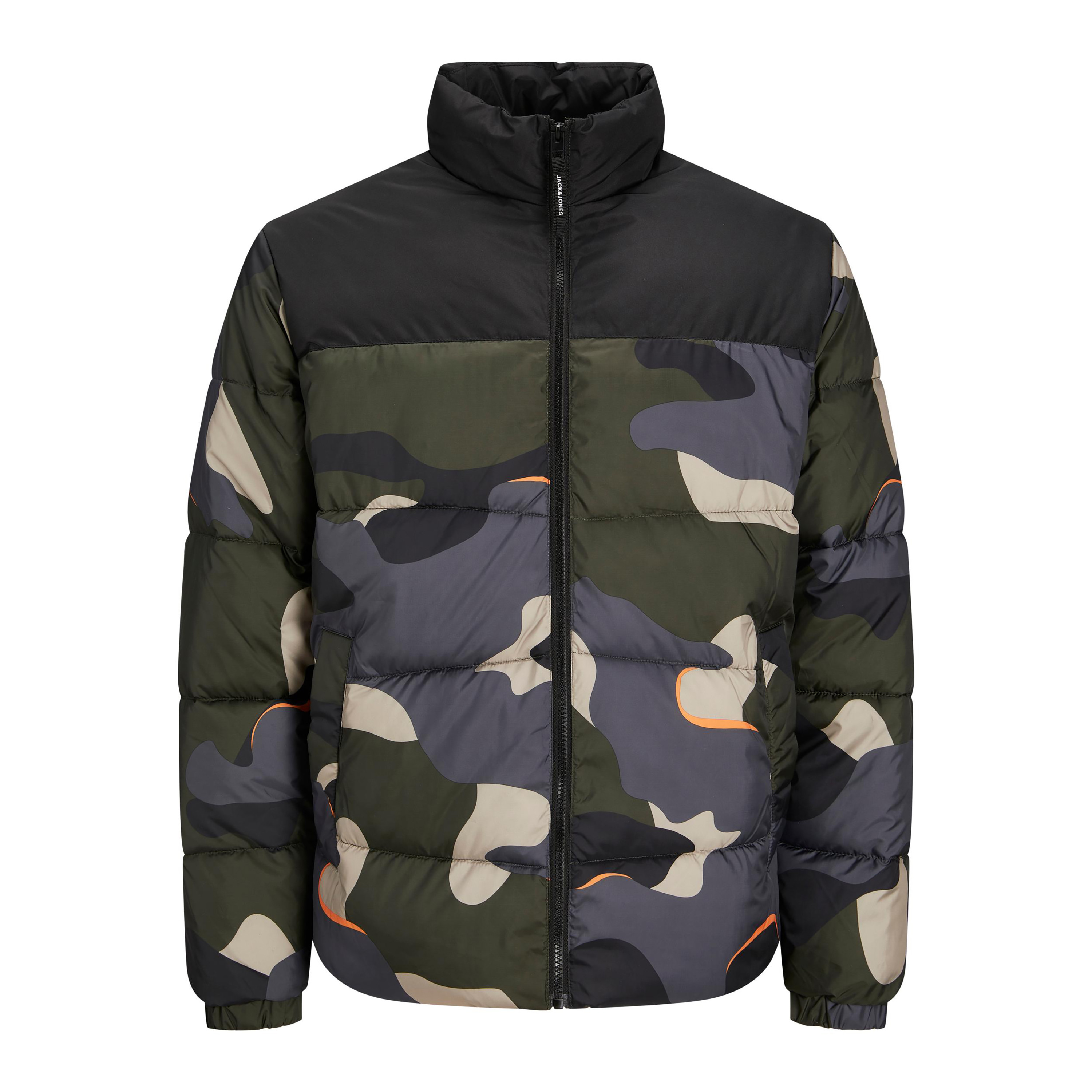 جاكيت من جاك آند جونز رجالي أسود مموه بسحاب أمامي منفوخ-men-clothing-jacketsandblazers-jackets-image-1