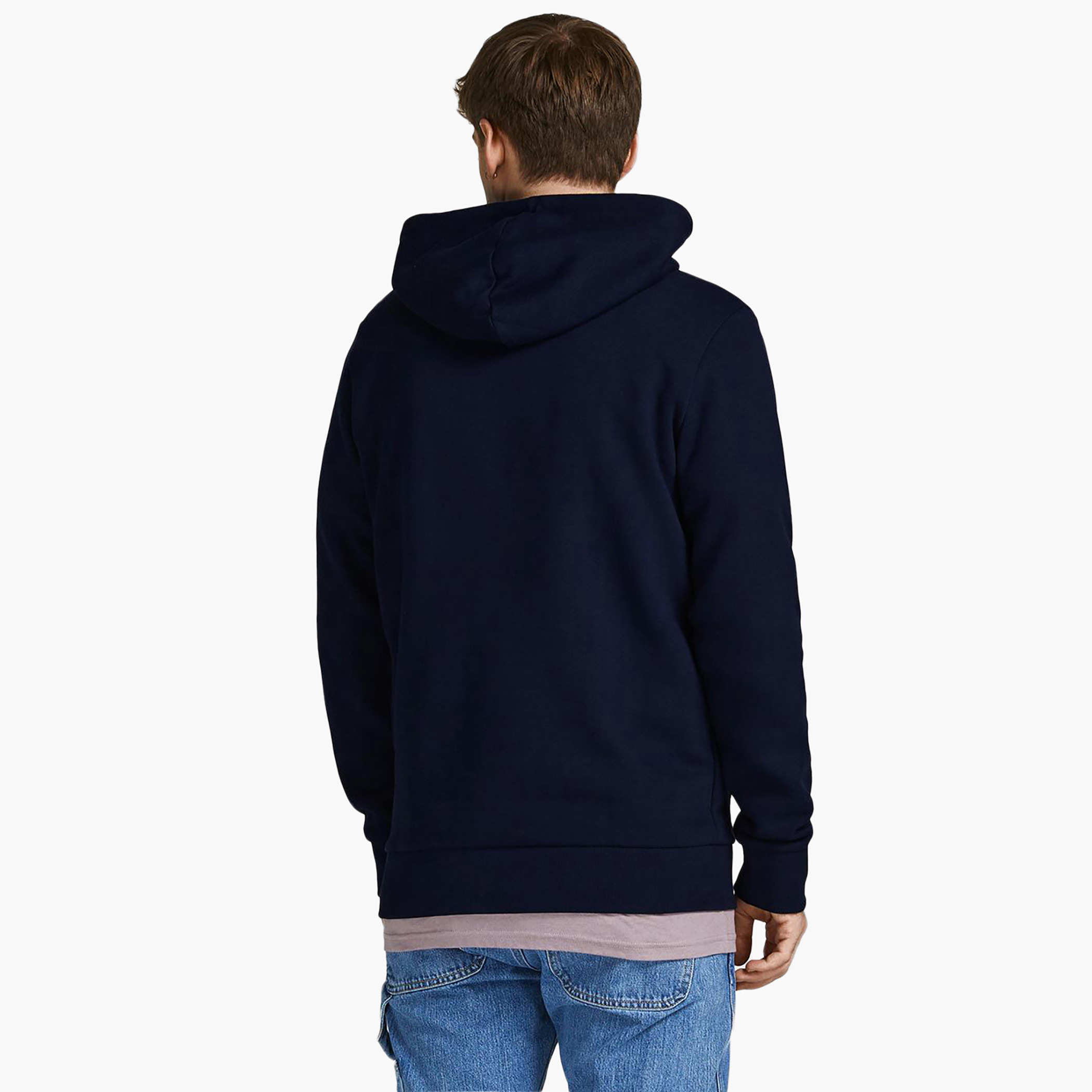 Jack & Jones Men Printed Navy Blue Kangaroo Pocket Hoodie-men-winterwear-hoodiesandsweatshirts-image-2