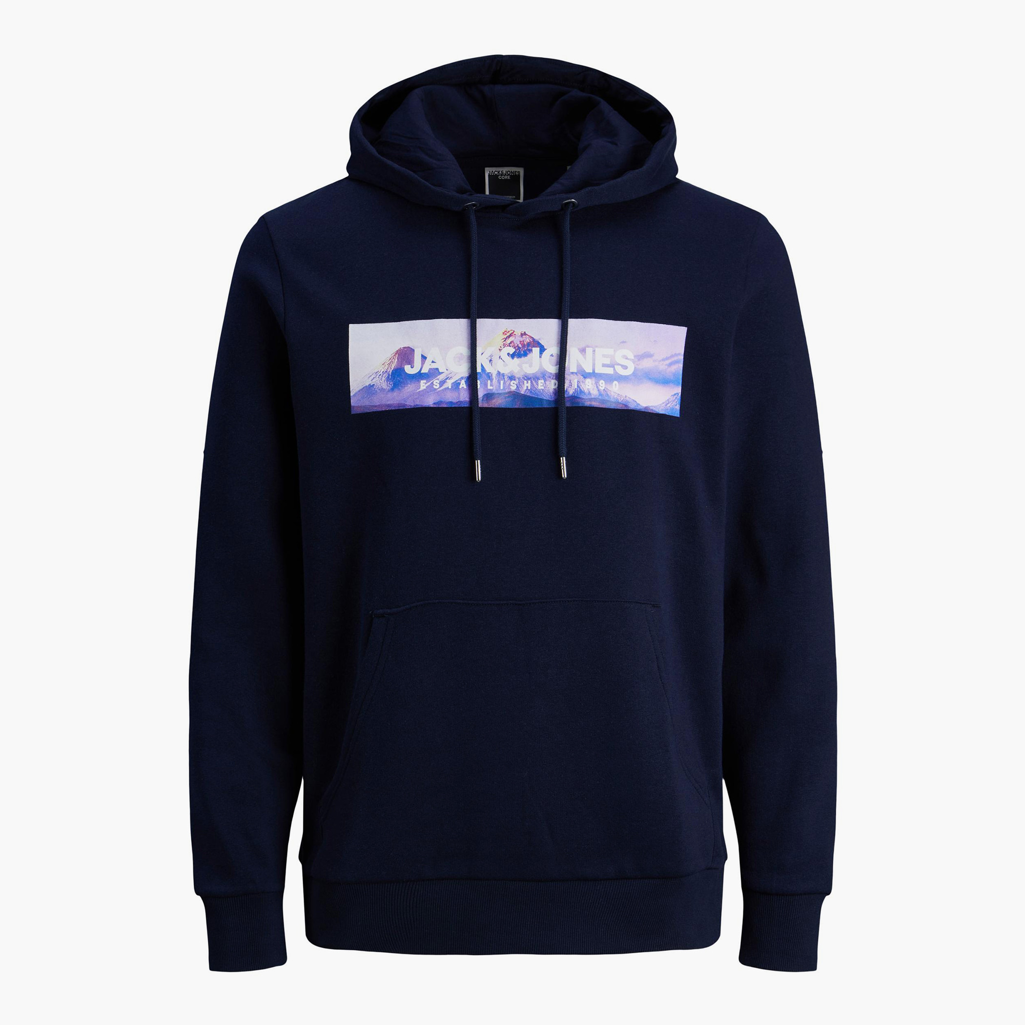Jack & Jones Men Printed Navy Blue Kangaroo Pocket Hoodie-men-winterwear-hoodiesandsweatshirts-image-3