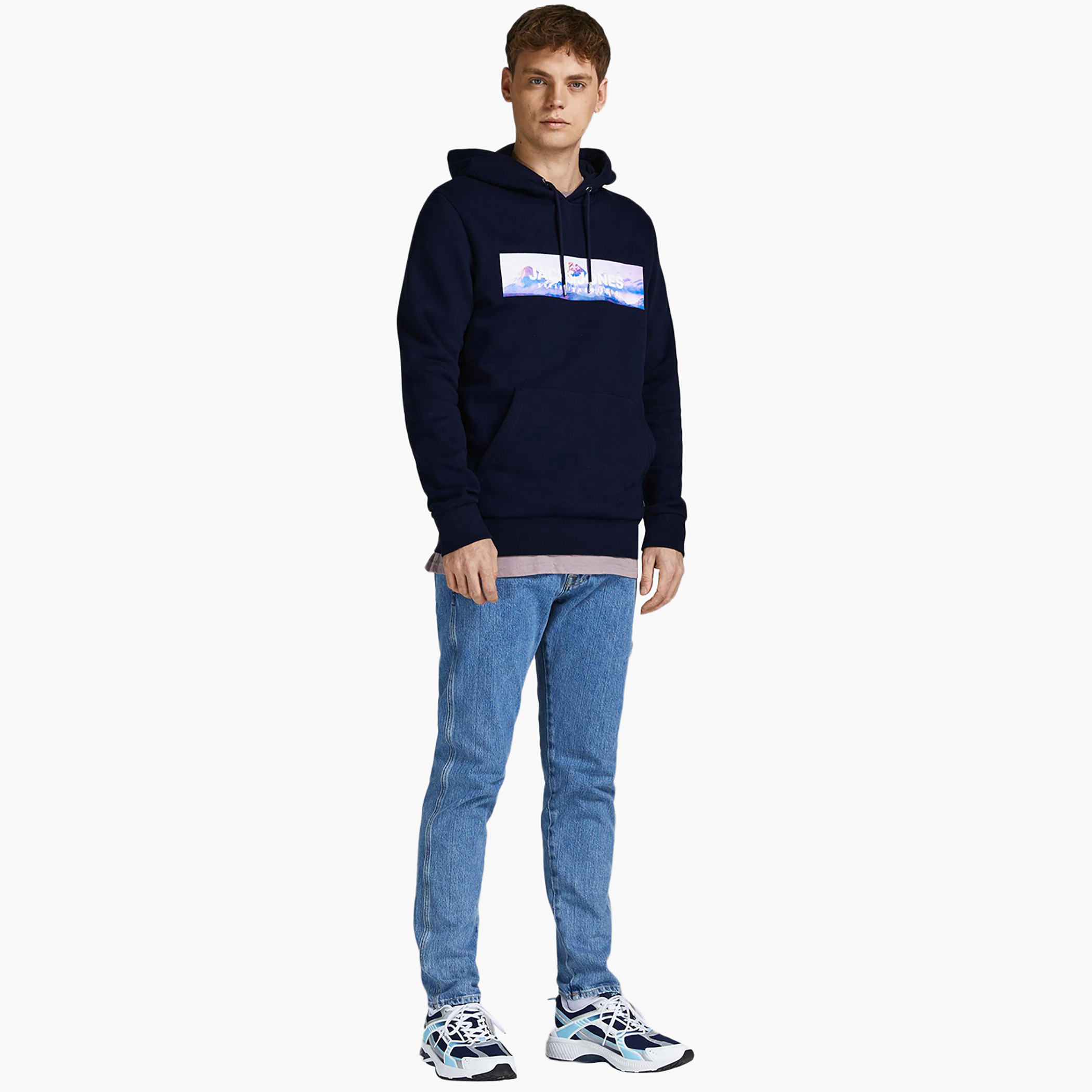 Jack & Jones Men Printed Navy Blue Kangaroo Pocket Hoodie-men-winterwear-hoodiesandsweatshirts-image-4