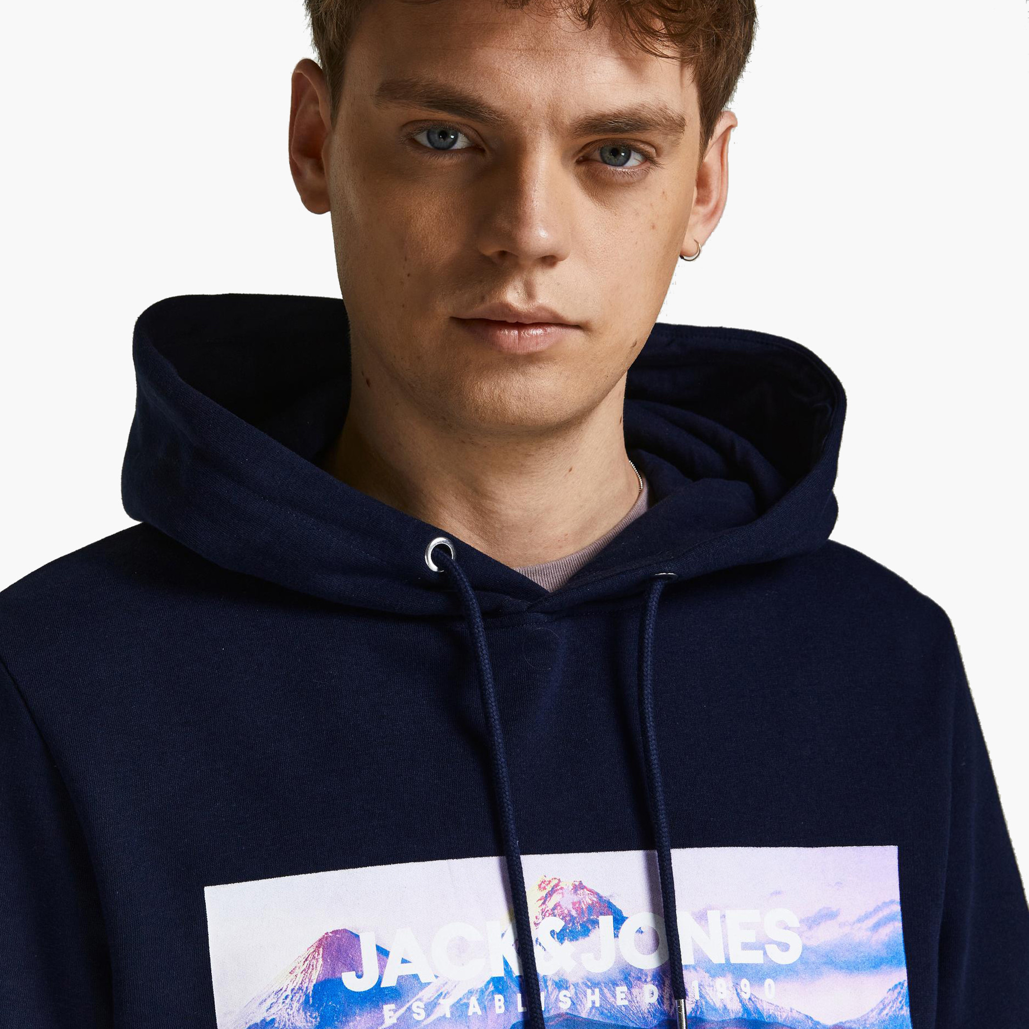 Jack & Jones Men Printed Navy Blue Kangaroo Pocket Hoodie-men-winterwear-hoodiesandsweatshirts-image-7