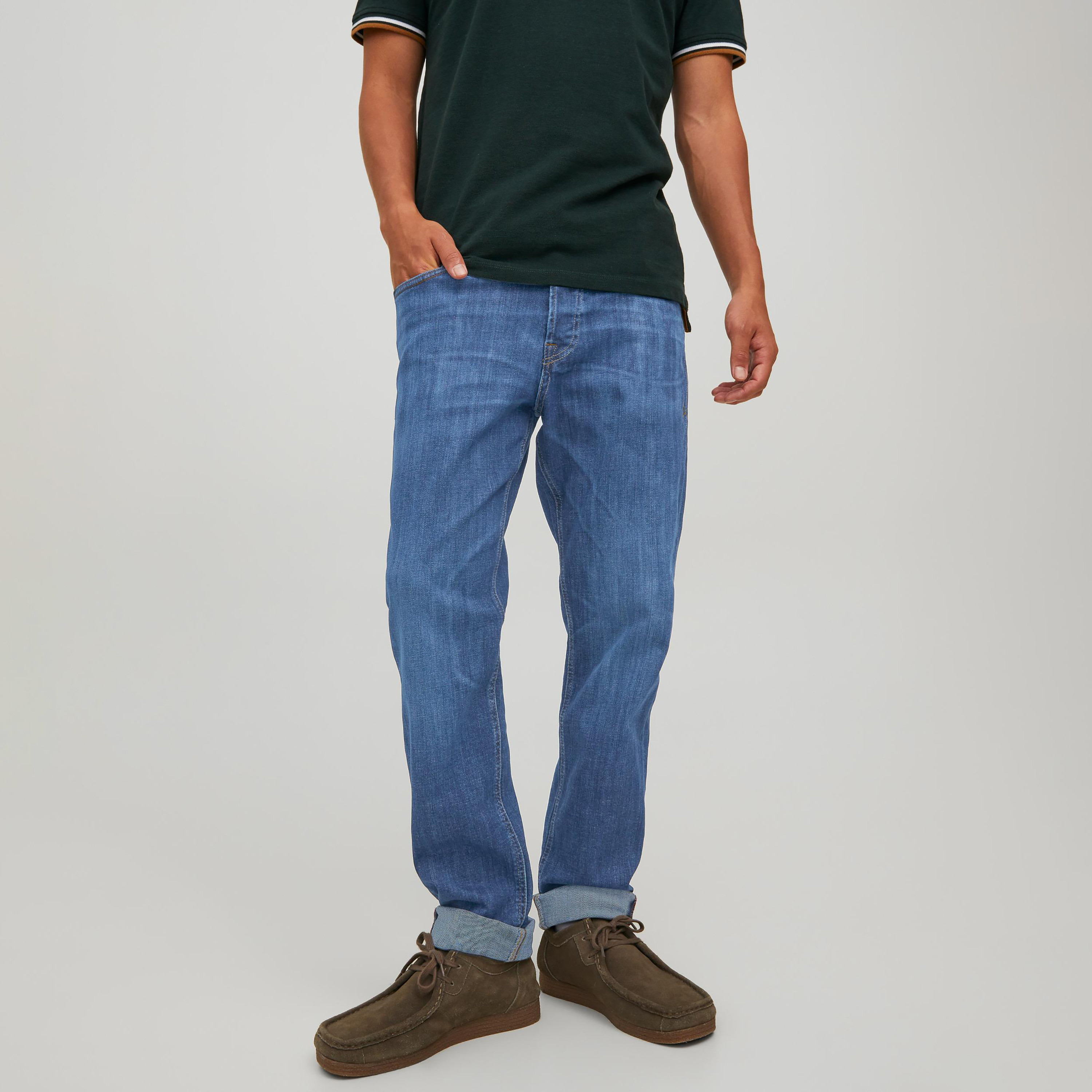 Jack & Jones Men Blue Plain Slim Fit Jeans with Pockets-men-clothing-bottoms-jeans-image-1