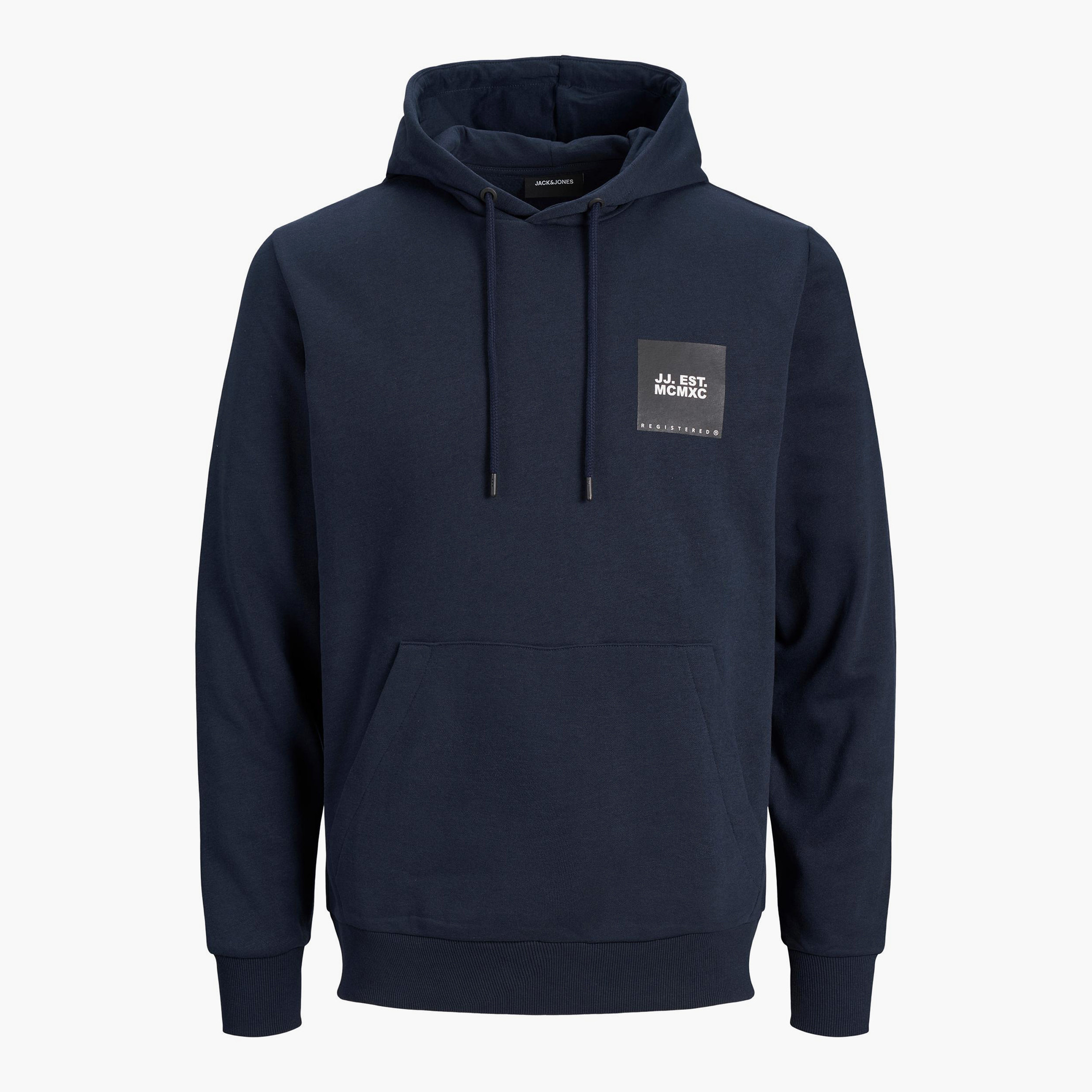 Jack & Jones Men Blue Printed Kangaroo Pocket Hoodie-men-winterwear-hoodiesandsweatshirts-image-1