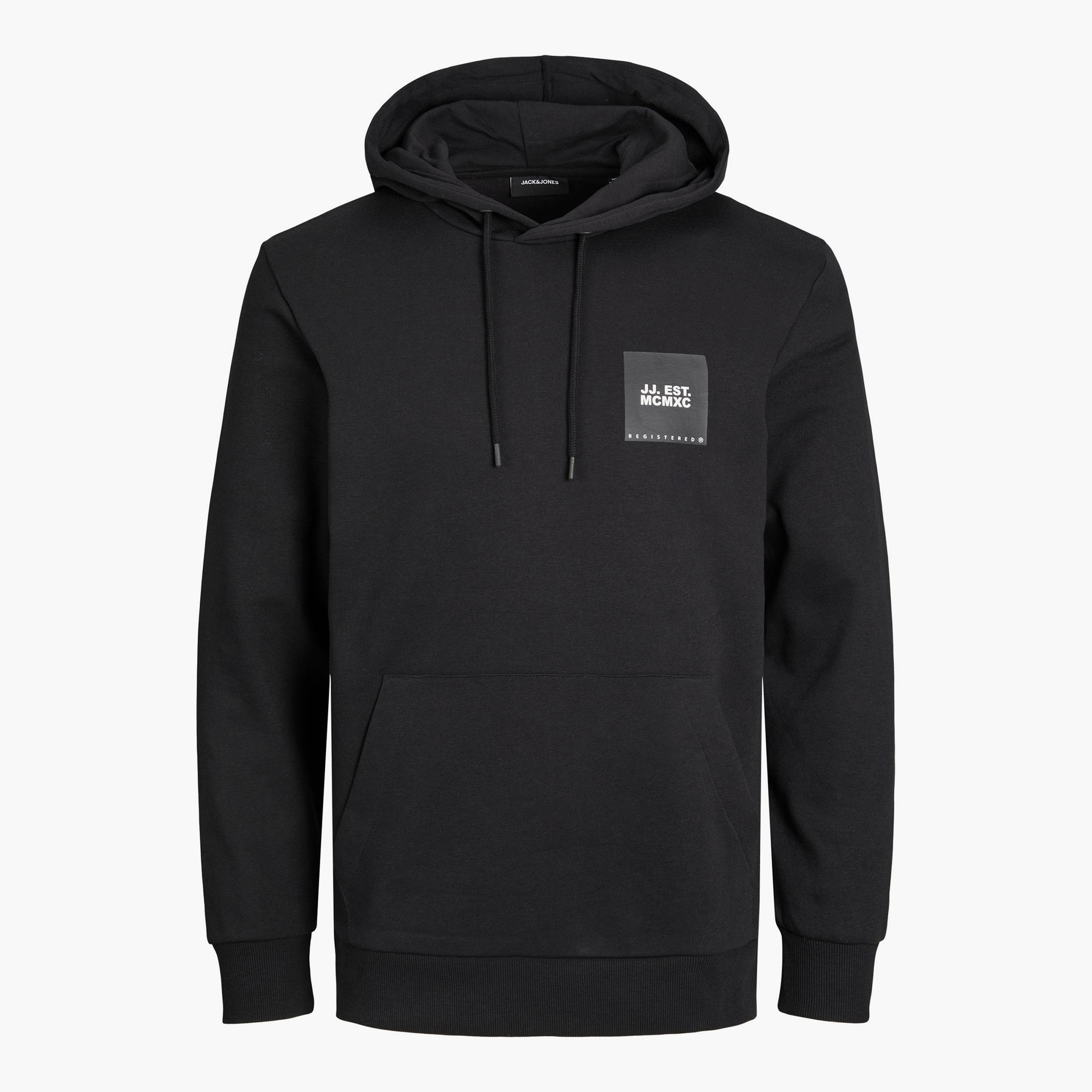 Jack & Jones Men Black Printed Kangaroo Pocket Hoodie-men-winterwear-hoodiesandsweatshirts-image-1
