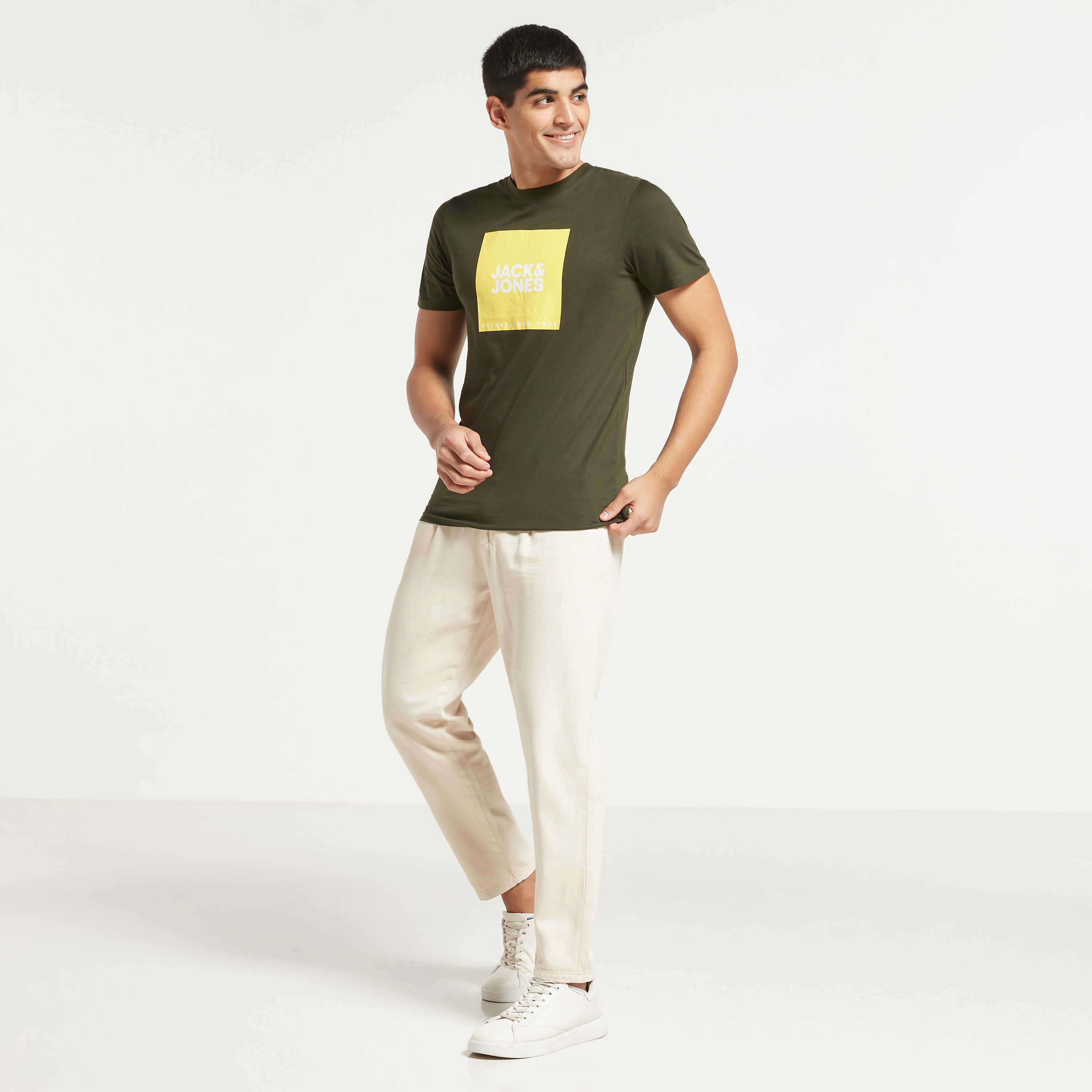 Jack & Jones Men Green Printed Crew Neck Short Sleeves T-Shirt-men-clothing-tshirtsandpolos-tshirts-image-2