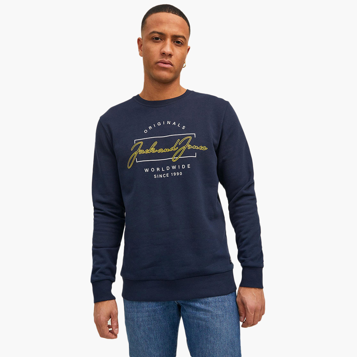 قميص من النوع الثقيل جاك آند جونز للرجال باللون الأزرق الداكن برقبة مستديرة-men-winterwear-hoodiesandsweatshirts-image-1