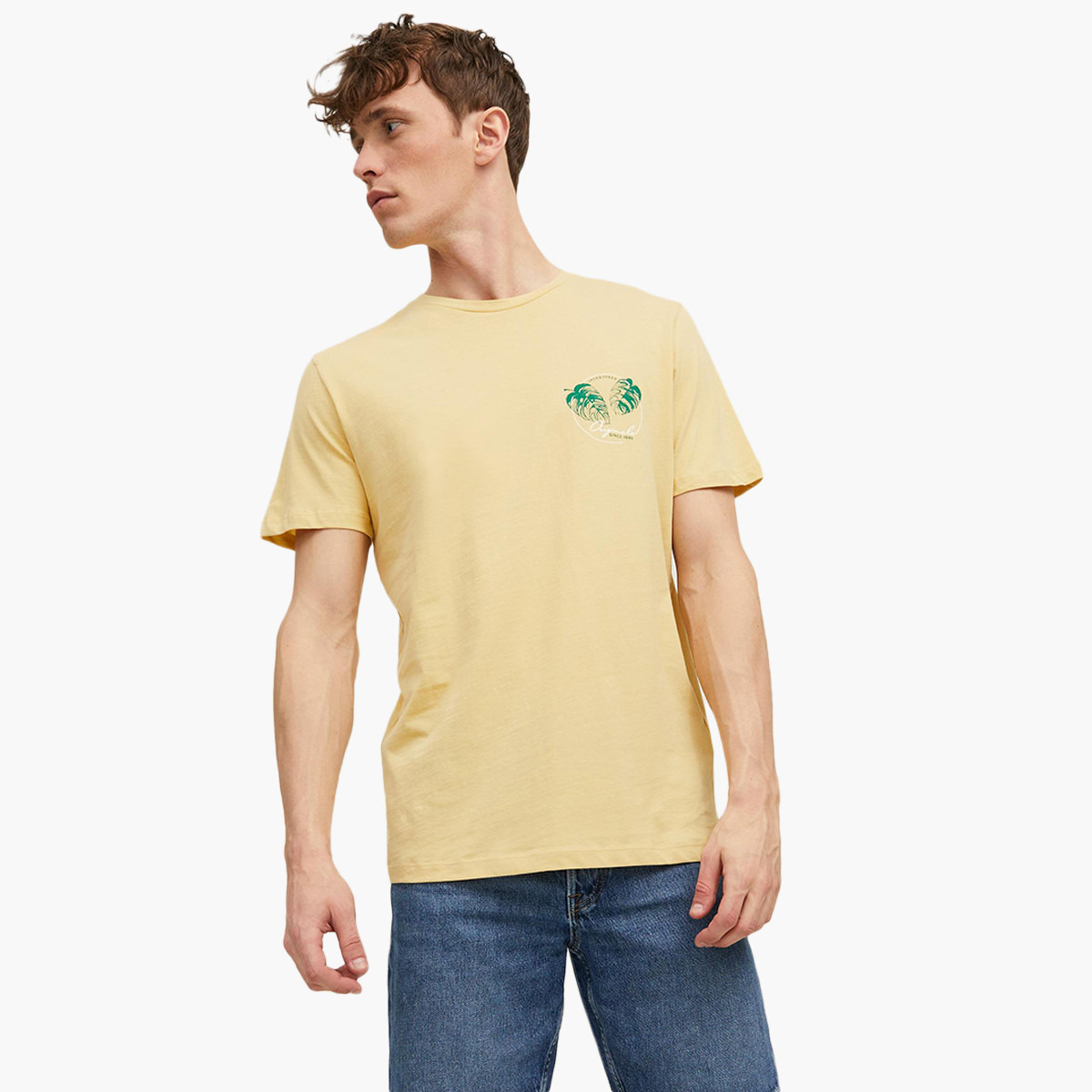 تي شيرت جاك آند جونز رجالي أصفر مطبوع بياقة مستديرة وأكمام قصيرة-men-clothing-tshirtsandpolos-tshirts-image-1