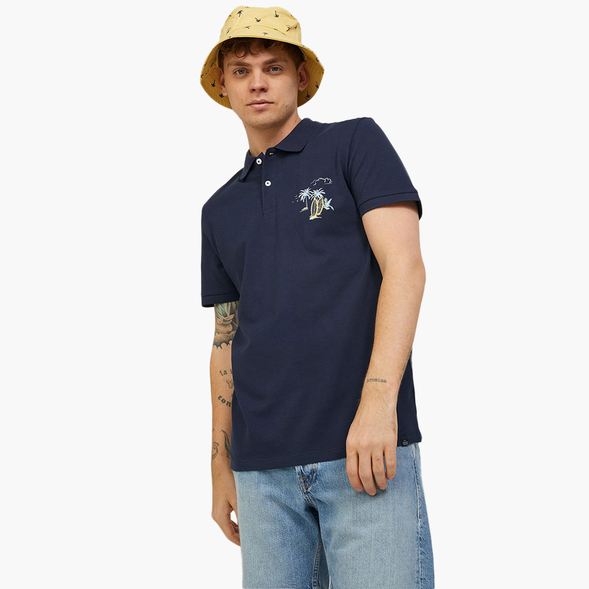 تي شيرت بولو جاك آند جونز بأكمام قصيرة مطبوع كحلي للرجال-men-clothing-tshirtsandpolos-polos-image-1