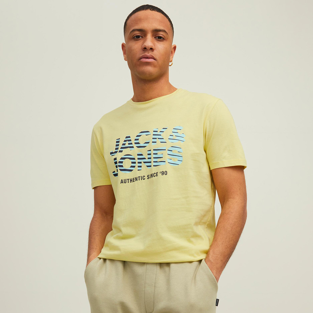 جاك اند جونز رجالي اصفر رقبة مستديرة أكمام قصيرة -men-clothing-tshirtsandpolos-tshirts-image-1