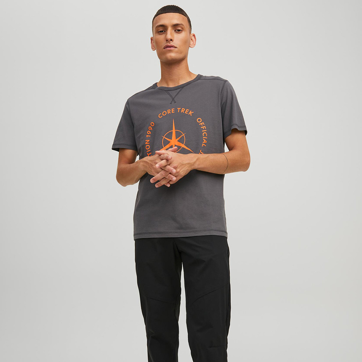 Jack & Jones Men Grey Printed Crew Neck Short Sleeves T-Shirt-men-clothing-tshirtsandpolos-tshirts-image-1