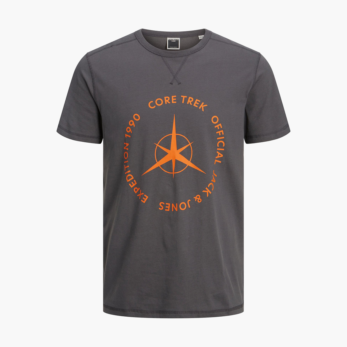 تي شيرت رجالي من جاك آند جونز بأكمام قصيرة و ياقة مستديرة و مطبوع مع لون رمادي-men-clothing-tshirtsandpolos-tshirts-image-3