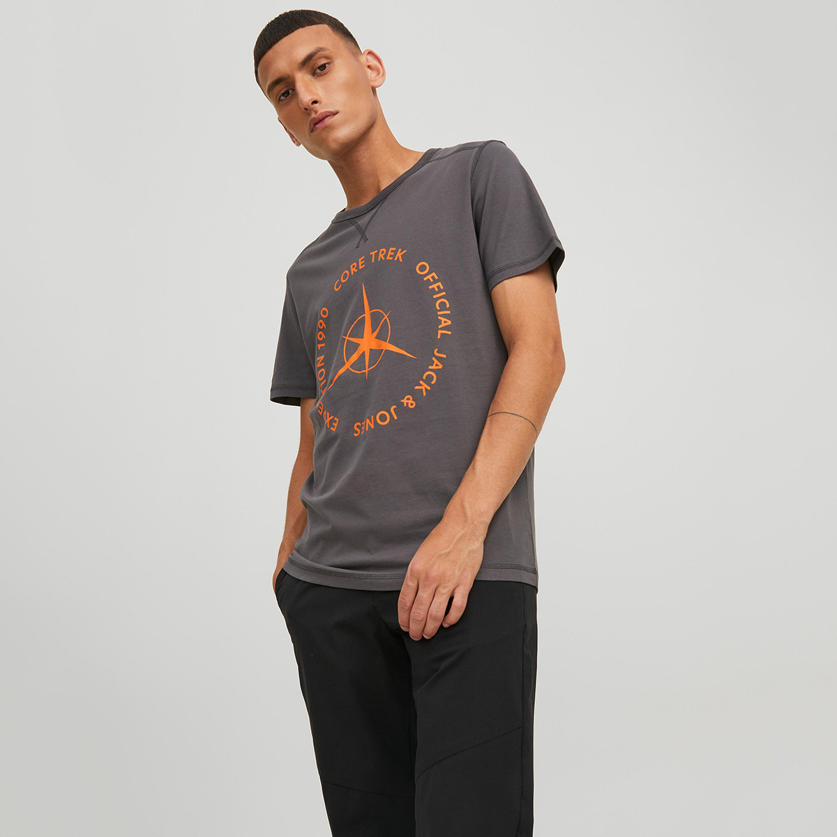 Jack & Jones Men Grey Printed Crew Neck Short Sleeves T-Shirt-men-clothing-tshirtsandpolos-tshirts-image-5