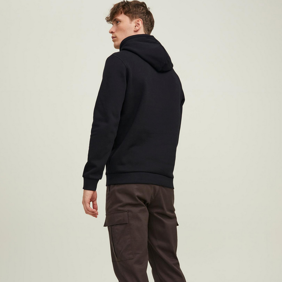 Jack & Jones Men Black Printed Kangaroo Pocket Hoodie-men-winterwear-hoodiesandsweatshirts-image-2