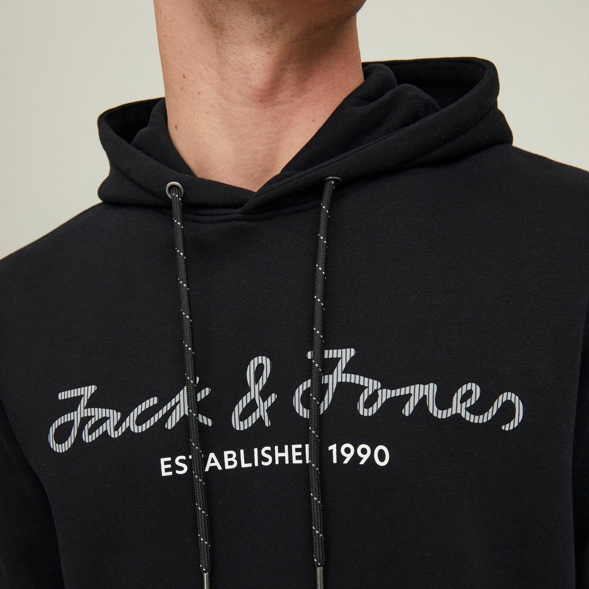 Jack & Jones Men Black Printed Kangaroo Pocket Hoodie-men-winterwear-hoodiesandsweatshirts-image-6