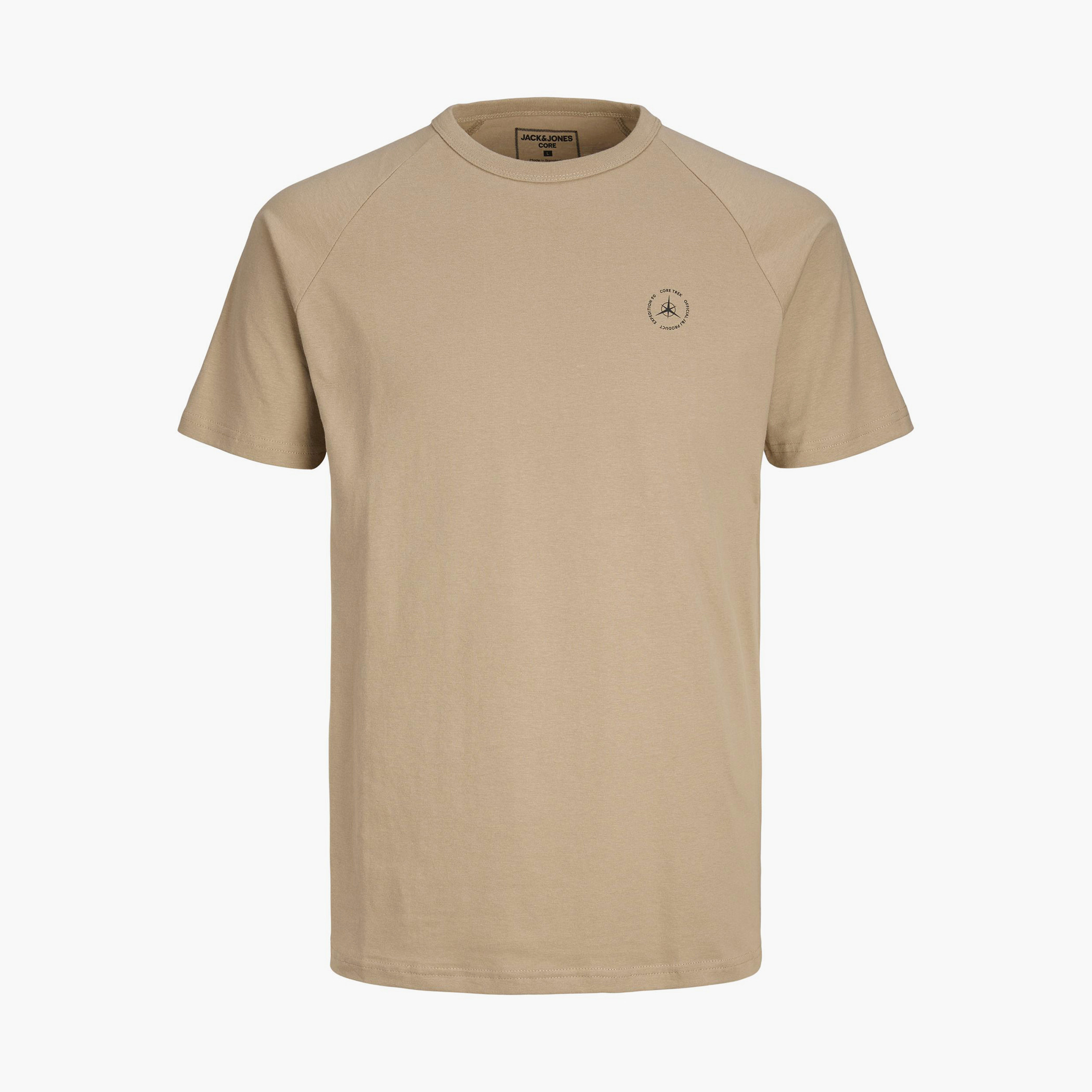 تي شيرت رجالي من جاك آند جونز بأكمام قصيرة و ياقة مستديرة سادة مع لون بيج-men-clothing-tshirtsandpolos-tshirts-image-1