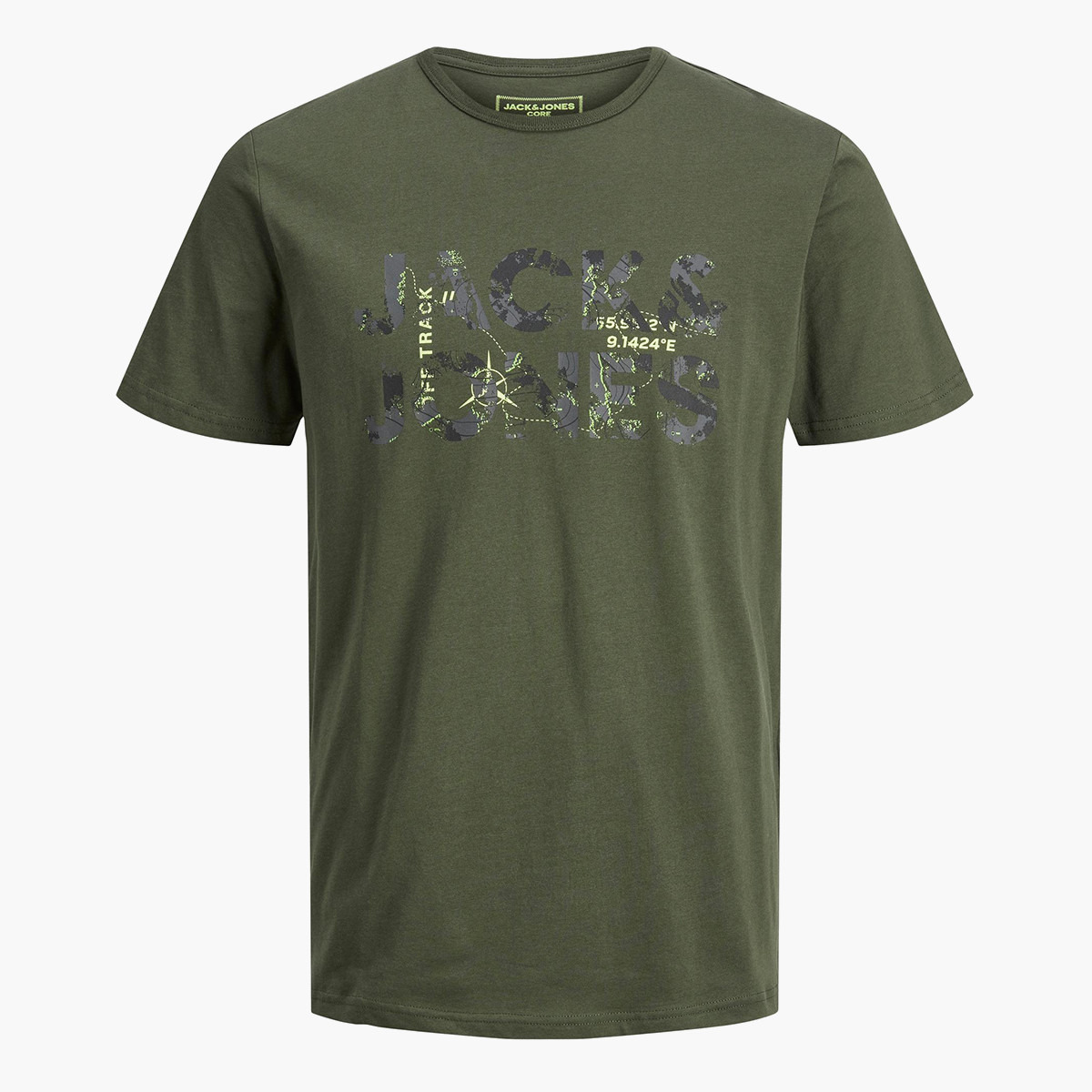 تي شيرت رجالي من جاك آند جونز بأكمام قصيرة و ياقة مستديرة و شعار مع لون اخضر-men-clothing-tshirtsandpolos-tshirts-image-1