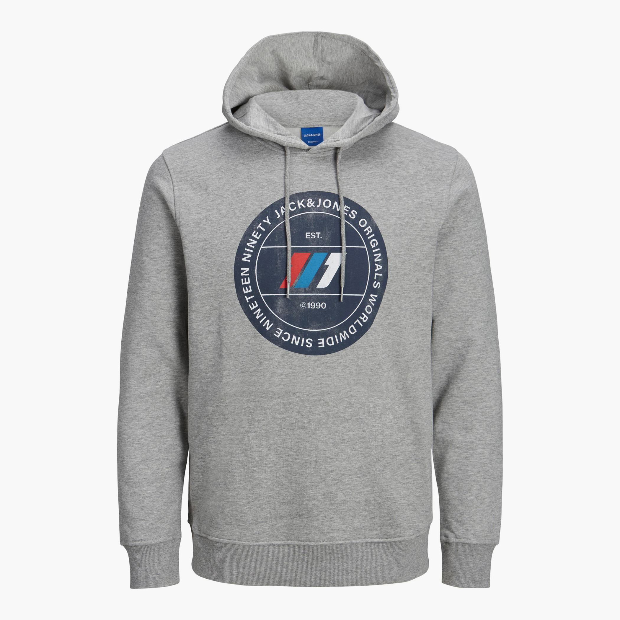 هودي جاك آند جونز من ستاندرد فيت بجيب كانغارو و مطبوع رمادي للرجال-men-winterwear-hoodiesandsweatshirts-image-3