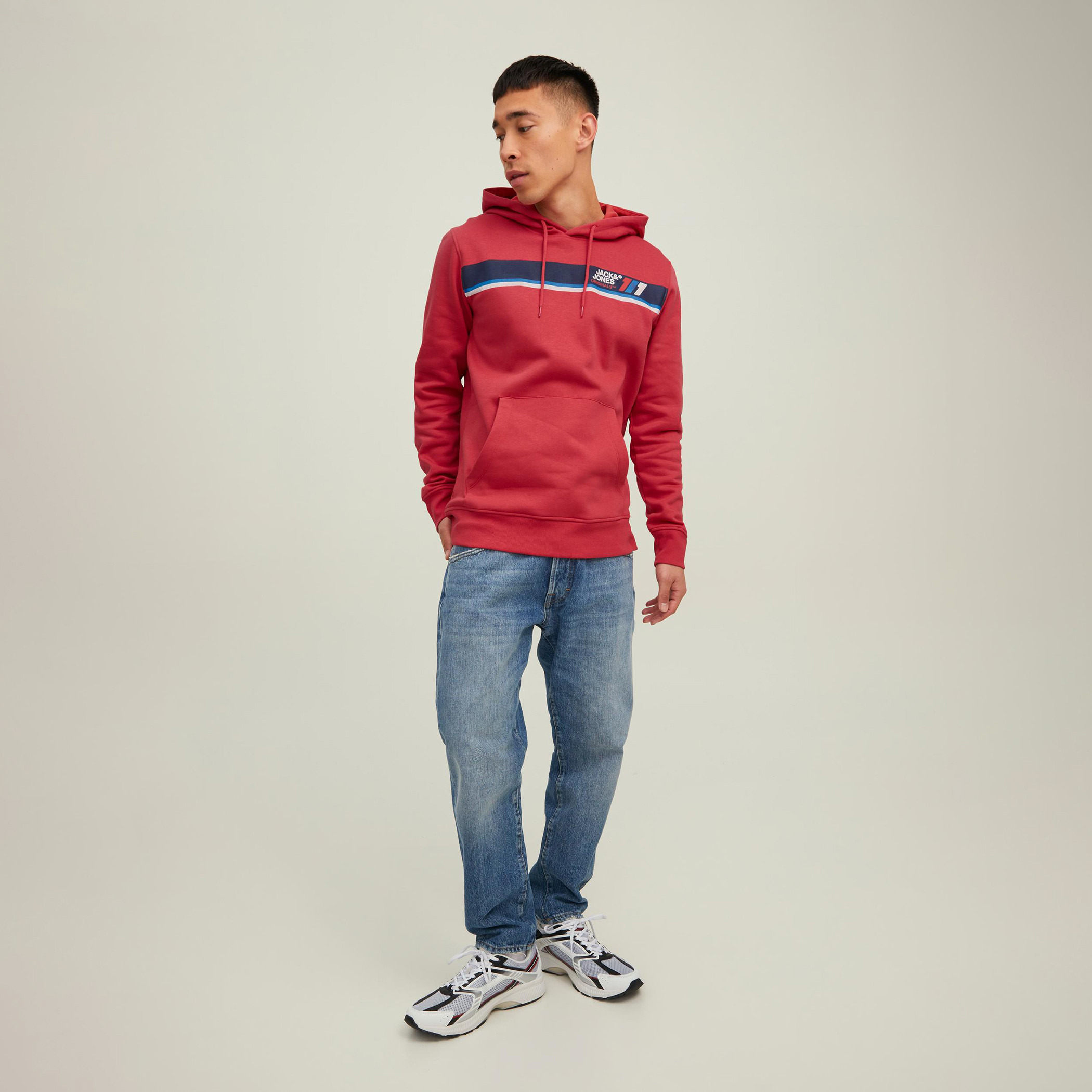 Jack & Jones Men Red Printed Kangaroo Pocket Standard Fit Hoodie-men-winterwear-hoodiesandsweatshirts-image-4