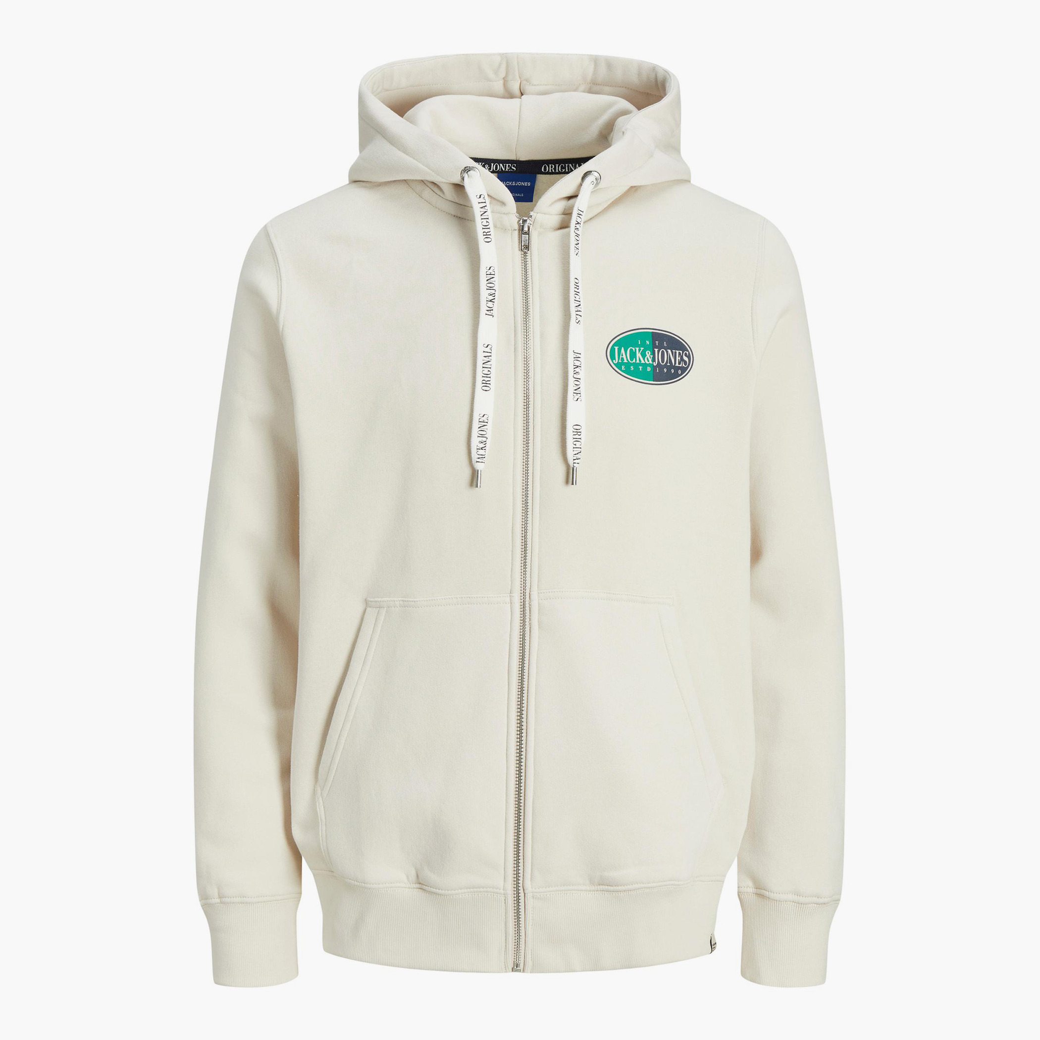 هودي جاك آند جونز مع جيب بسحاب أمامي و مطبوع رمادي للرجال-men-winterwear-hoodiesandsweatshirts-image-1