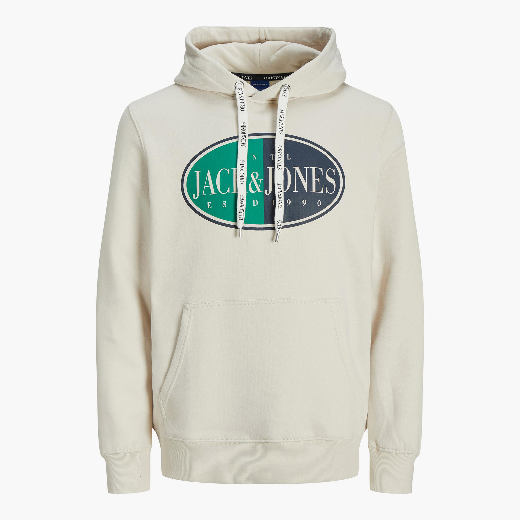 هودي جاك آند جونز من ستاندرد فيت بجيب كانغارو و مطبوع ابیض فاتح للرجال-men-winterwear-hoodiesandsweatshirts-image-3