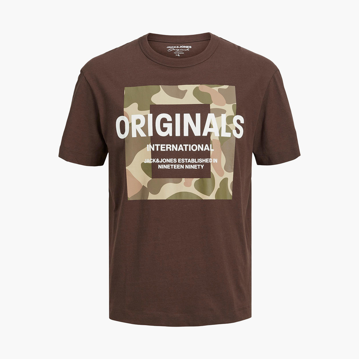 تي شيرت رجالي من جاك آند جونز بأكمام قصيرة و ياقة مستديرة و مطبوع مع لون بني-men-clothing-tshirtsandpolos-tshirts-image-1