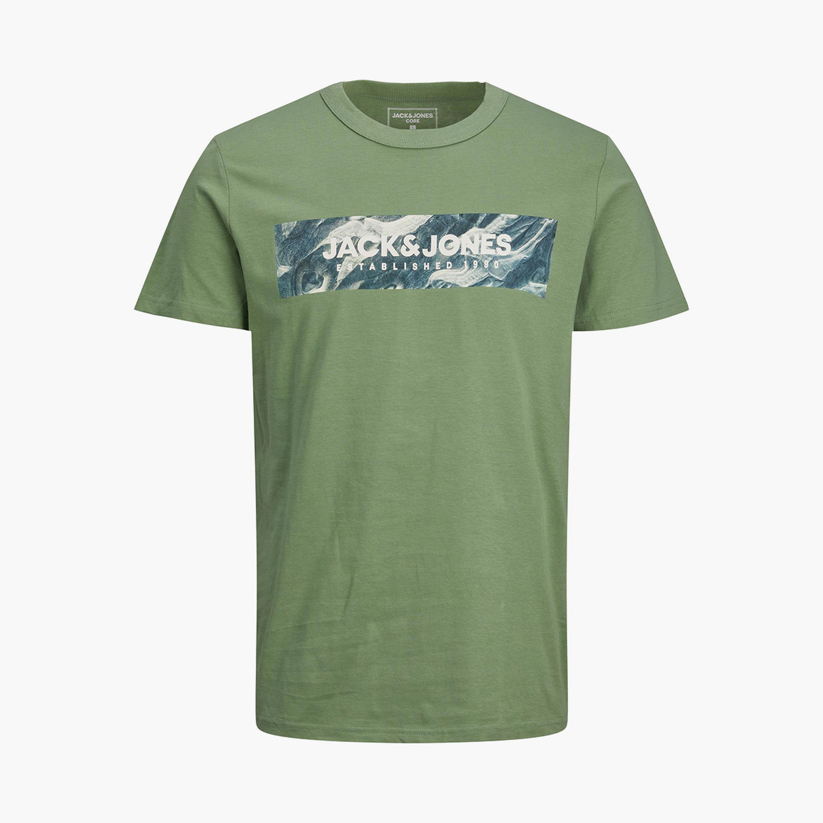 تي شيرت رجالي من جاك آند جونز بأكمام قصيرة و ياقة مستديرة و مطبوع مع لون اخضر-men-clothing-tshirtsandpolos-tshirts-image-1