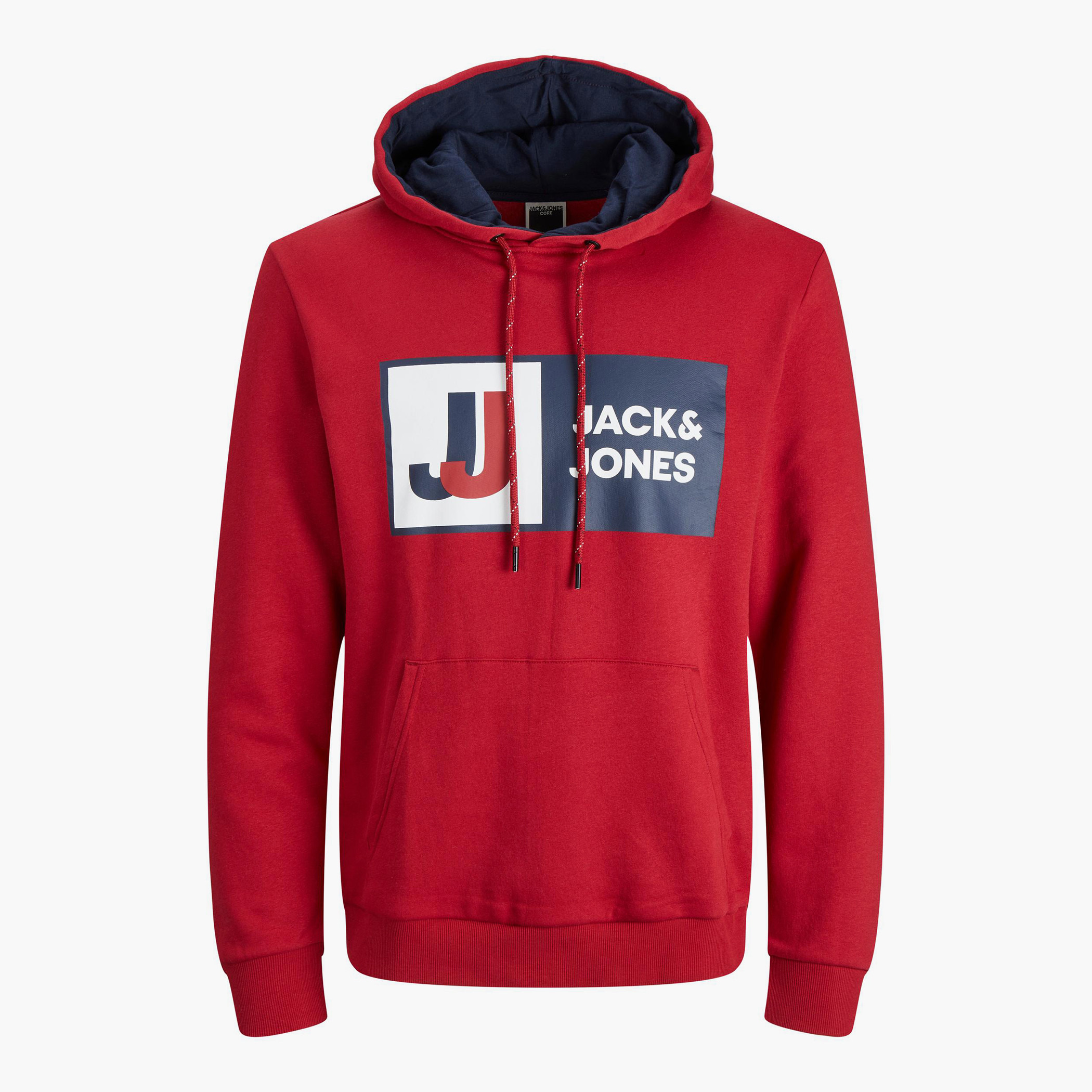 هودي جاك آند جونز من ستاندرد فيت بجيب كانغارو و مطبوع احمر للرجال-men-winterwear-hoodiesandsweatshirts-image-2