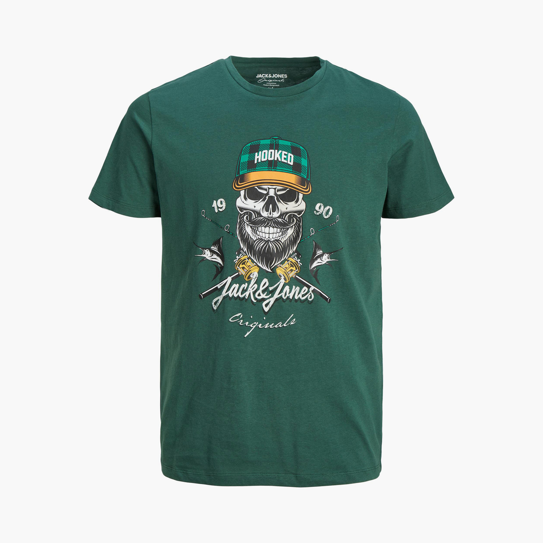 تي شيرت رجالي من جاك آند جونز بأكمام قصيرة و ياقة مستديرة و جرافيك مع لون اخضر-men-clothing-tshirtsandpolos-tshirts-image-1